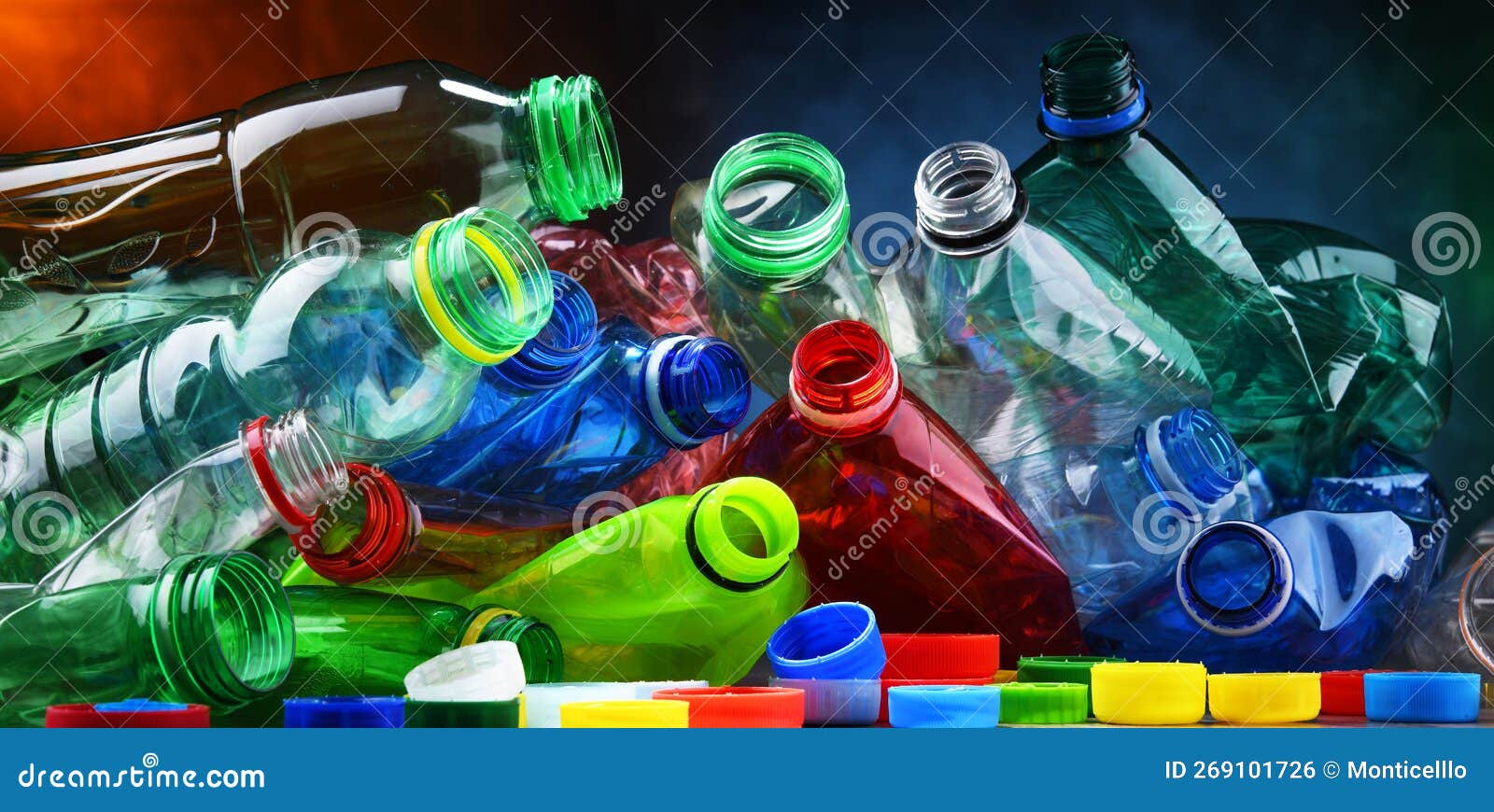 Empty Colored Drink Bottles. Recyclable Plastic Waste Stock Photo