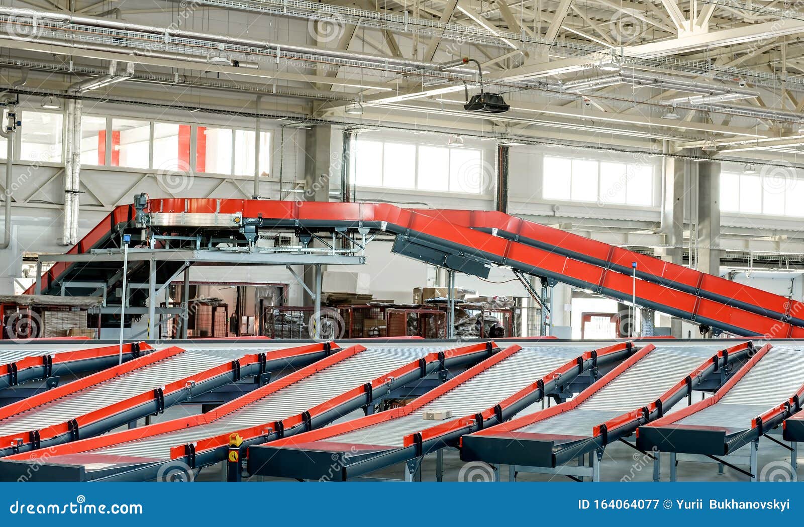 Cardboard Boxes on Conveyor Belt.parcels Transportation System Concept