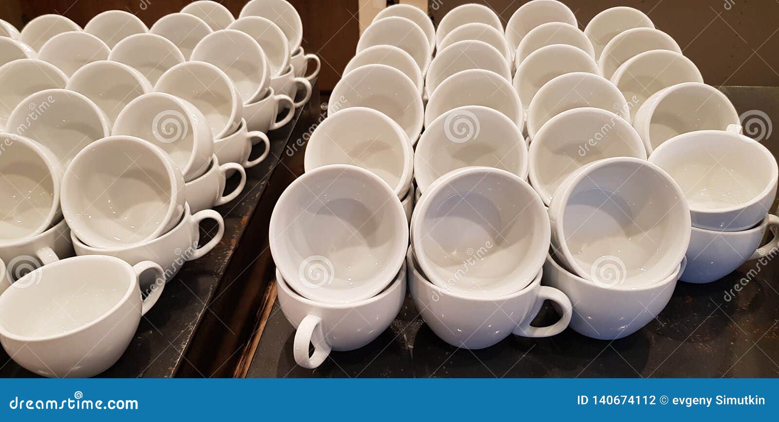 Empty Cups Stacked in Rows on the Table Stock Photo Image of serving