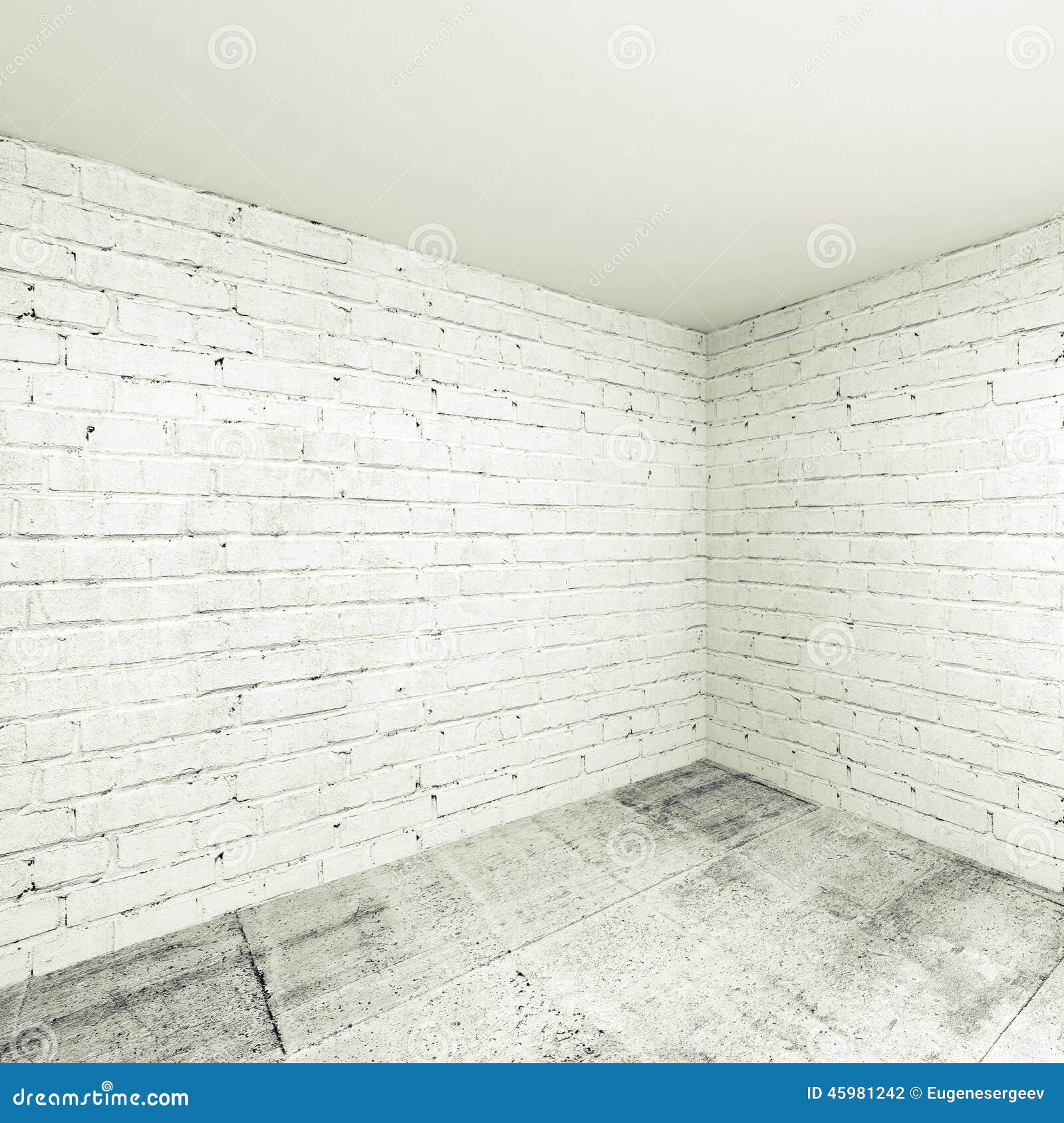 Empty 3d Room Interior Background, Corner With White Brick Walls Stock 