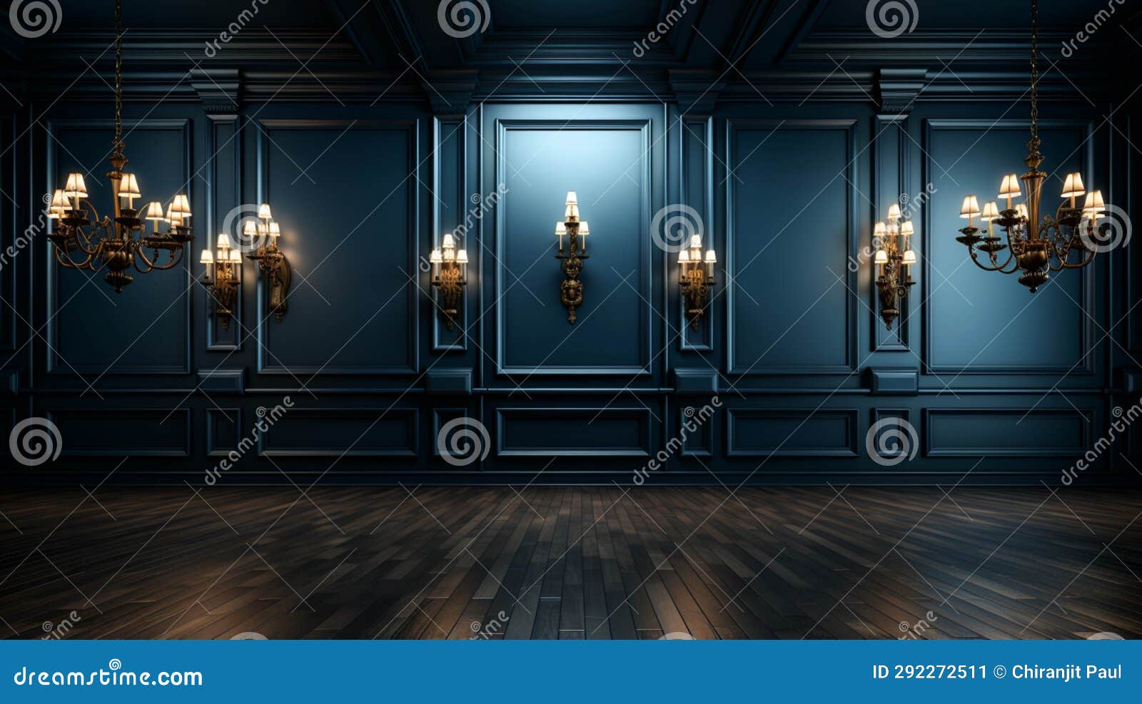 A Empty Dark Blue Room Picture Close Up Stock Illustration