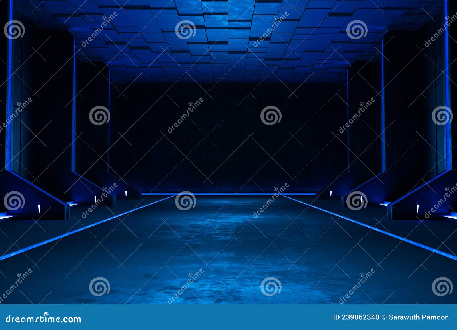 Empty Dark Room, Modern Futuristic Sci Fi Background Stock Illustration ...
