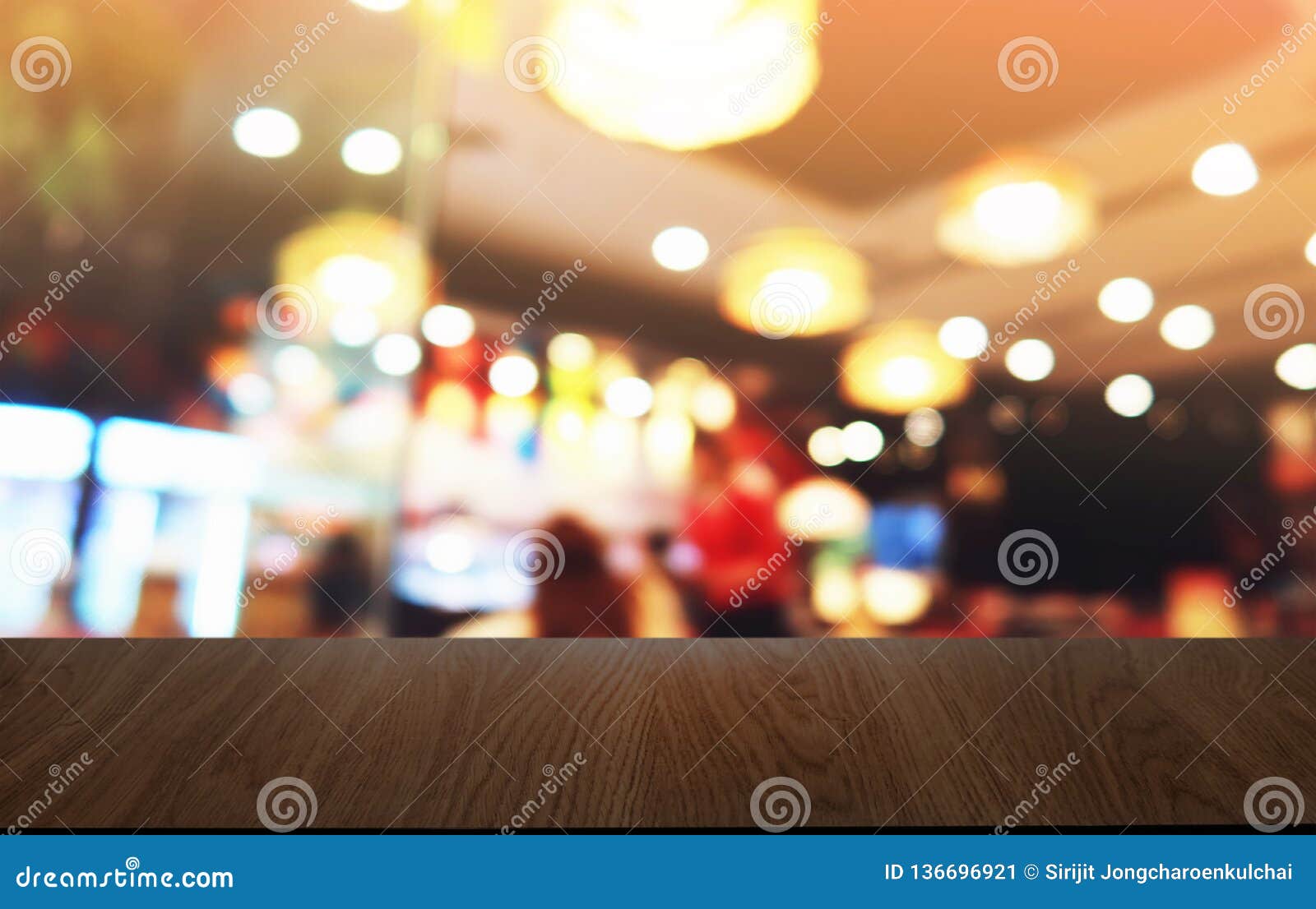 Empty Dark Wooden Table In Front Of Abstract Blurred Bokeh Background ...