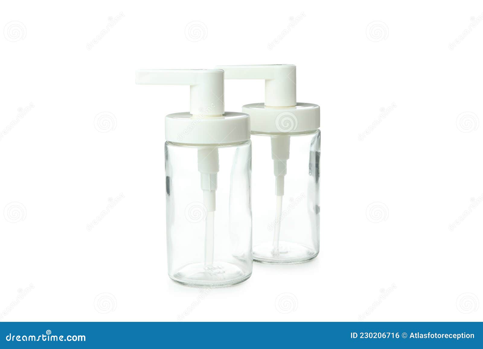 Empty Dispenser Bottles Isolated on White Background Stock Photo