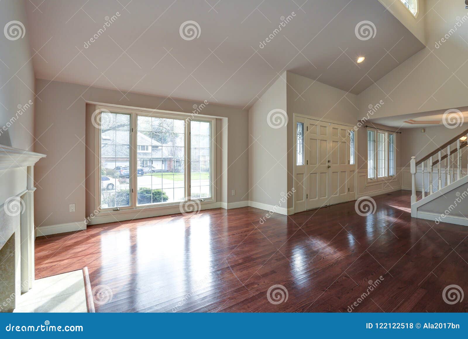 Empty Family Room With Vaulted Ceiling Stock Photo Image