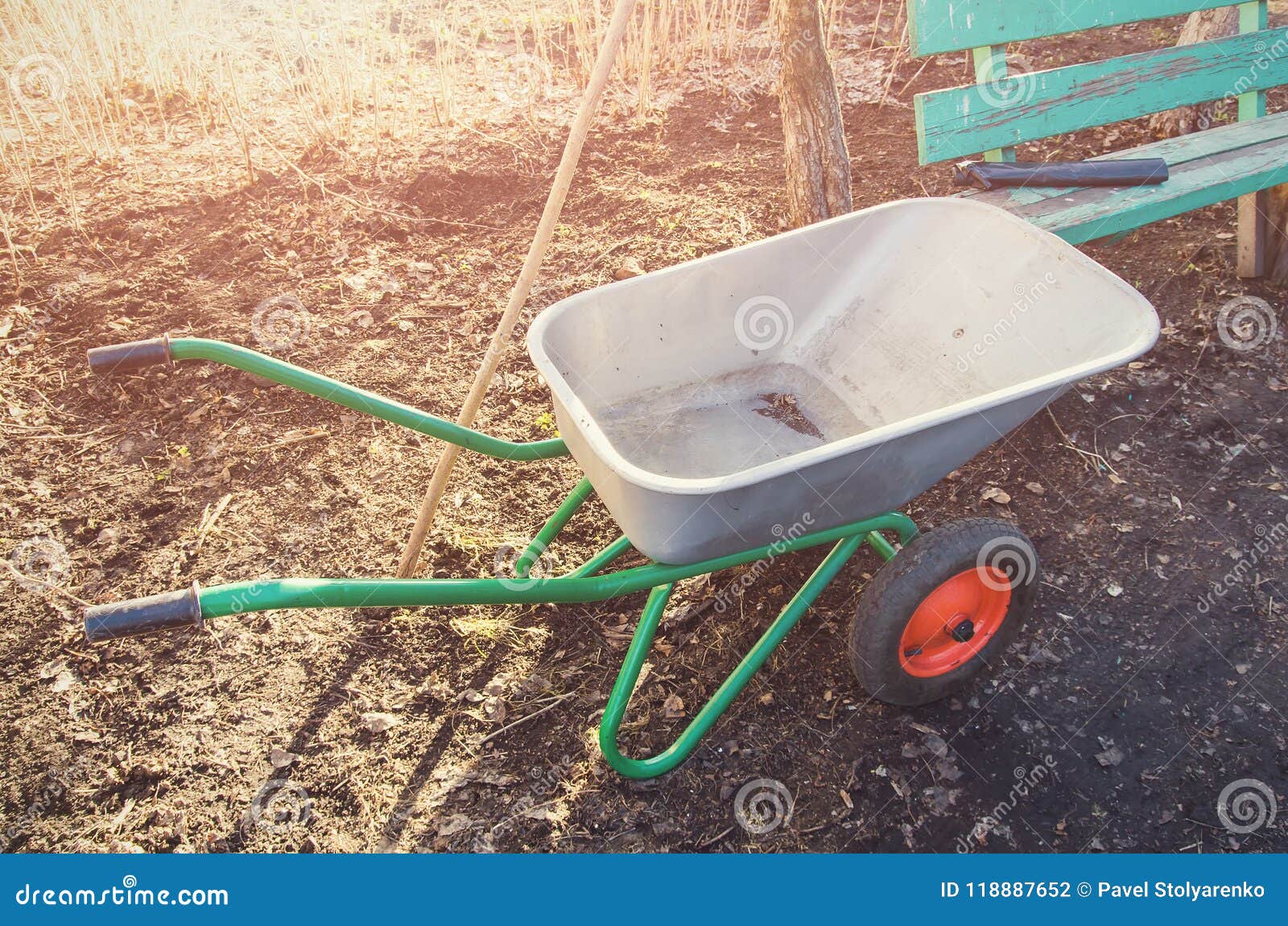 Empty farm wheelbarrow stock photo. Image of gardener 118887652