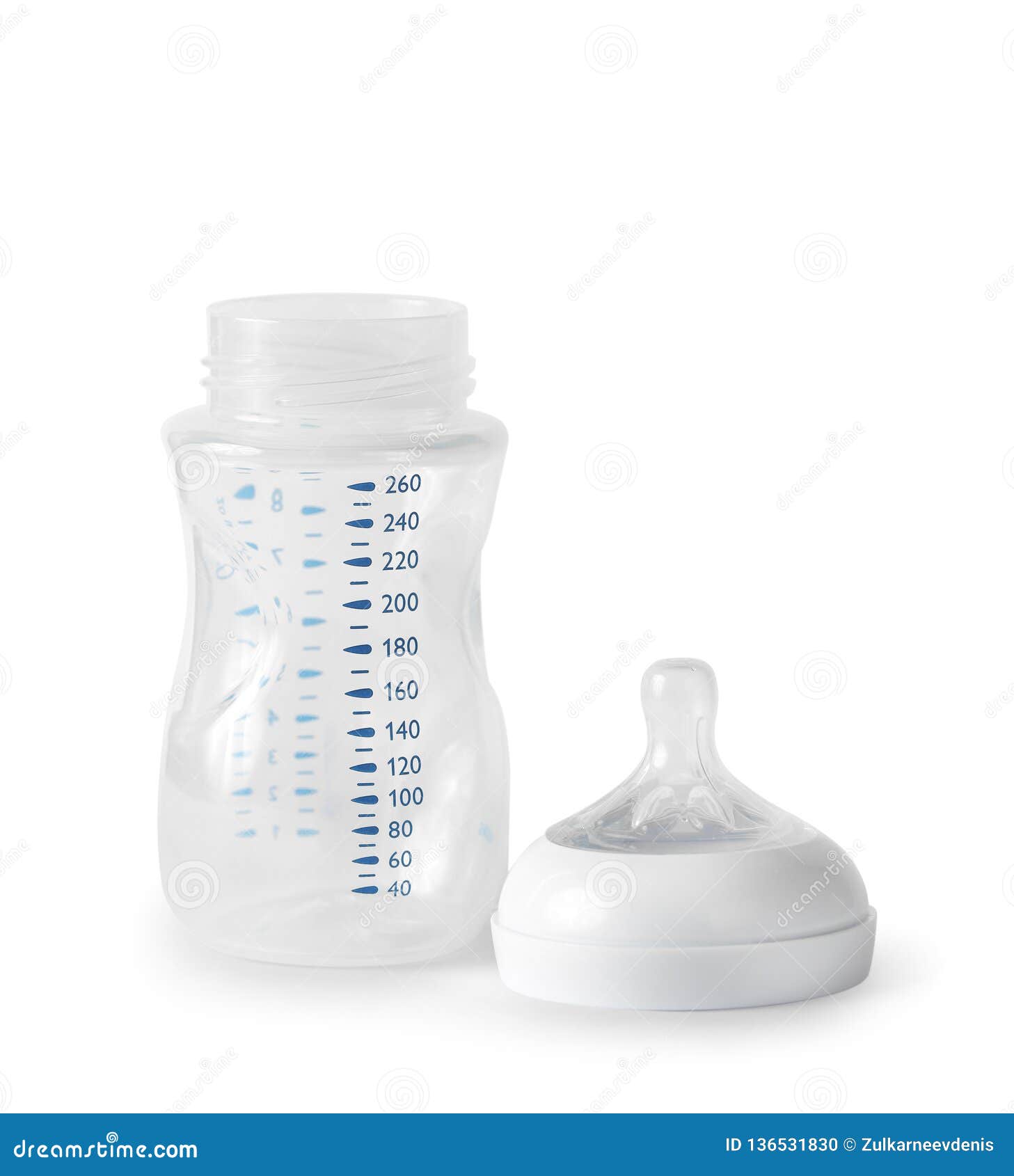 Empty Feeding Bottle For Newborns With Pacifier Stock