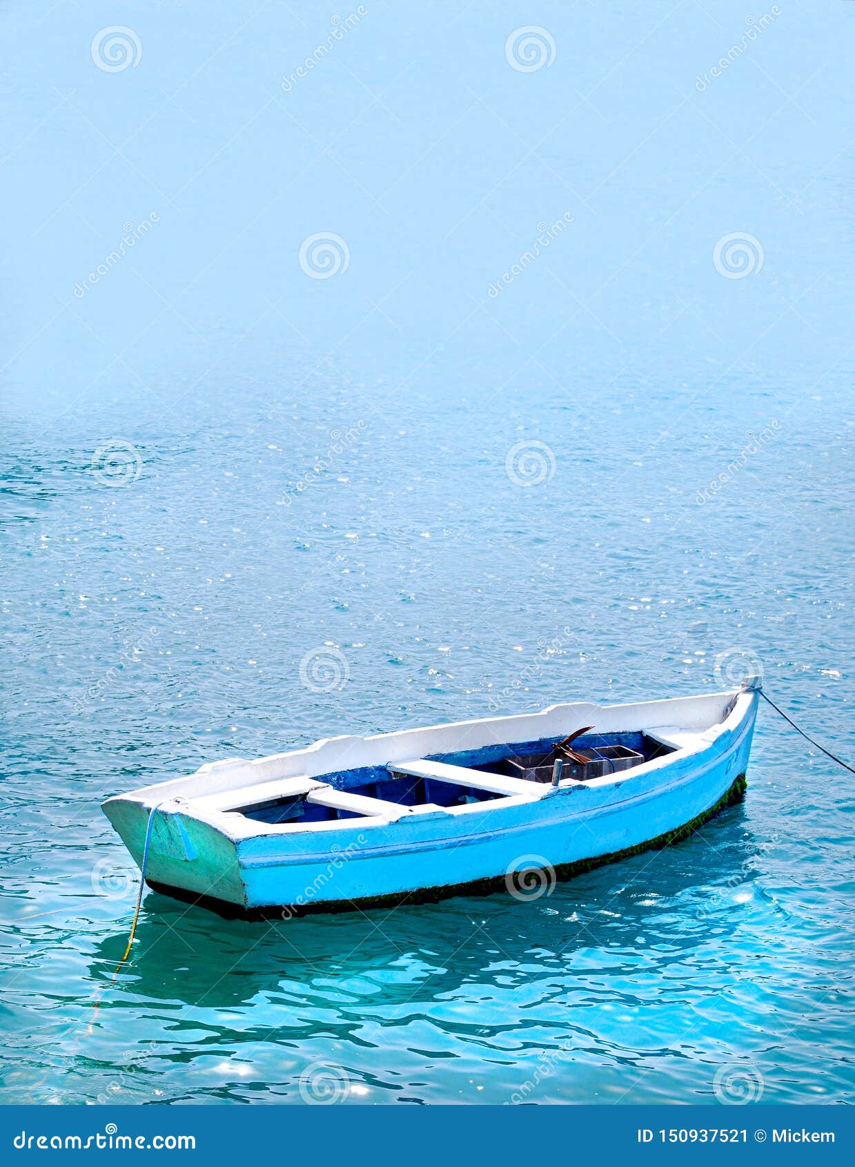 empty fishing row boat with copy space