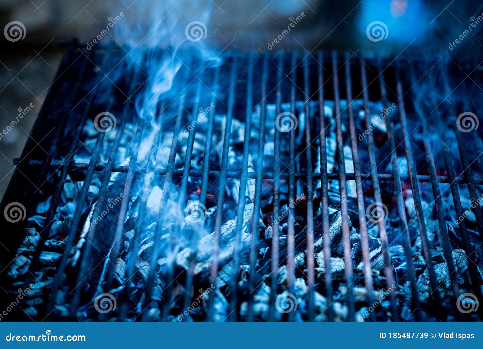 Empty Flaming Charcoal Grill with Open Fire, Ready for Steak