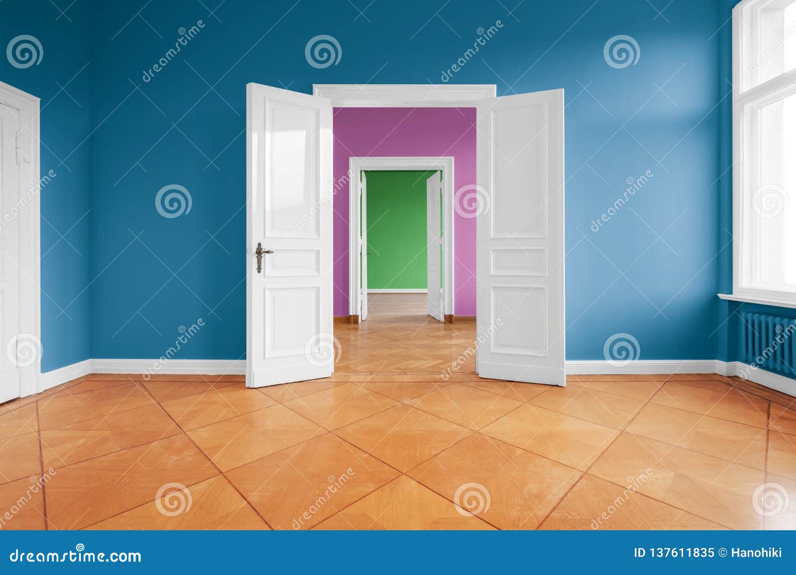 empty flat, apartment rooms with fresh painted colorful walls