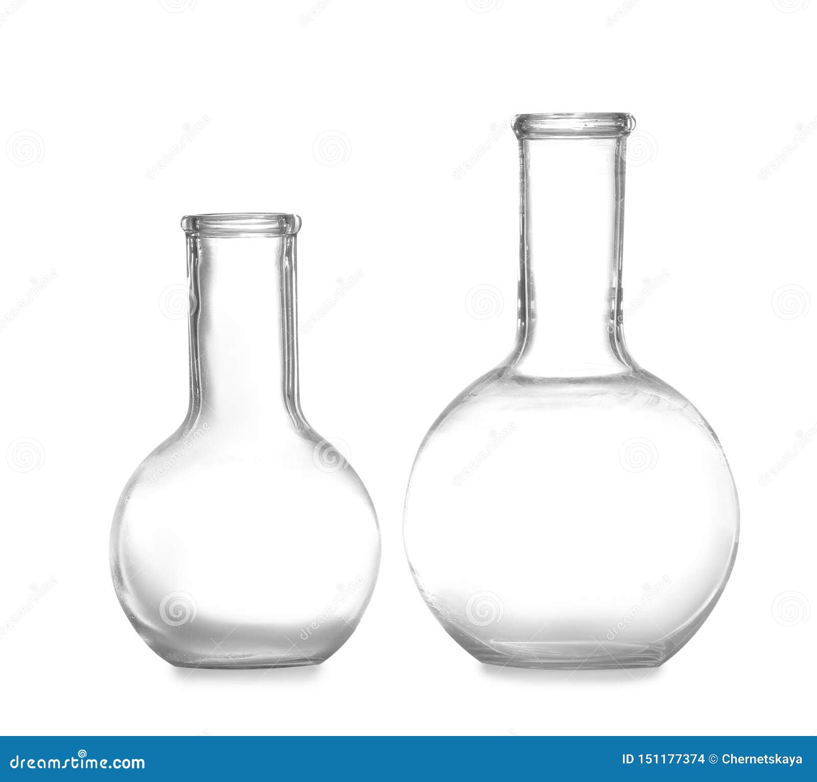 Empty Florence Flasks on White. Chemistry Glassware Stock Photo Image