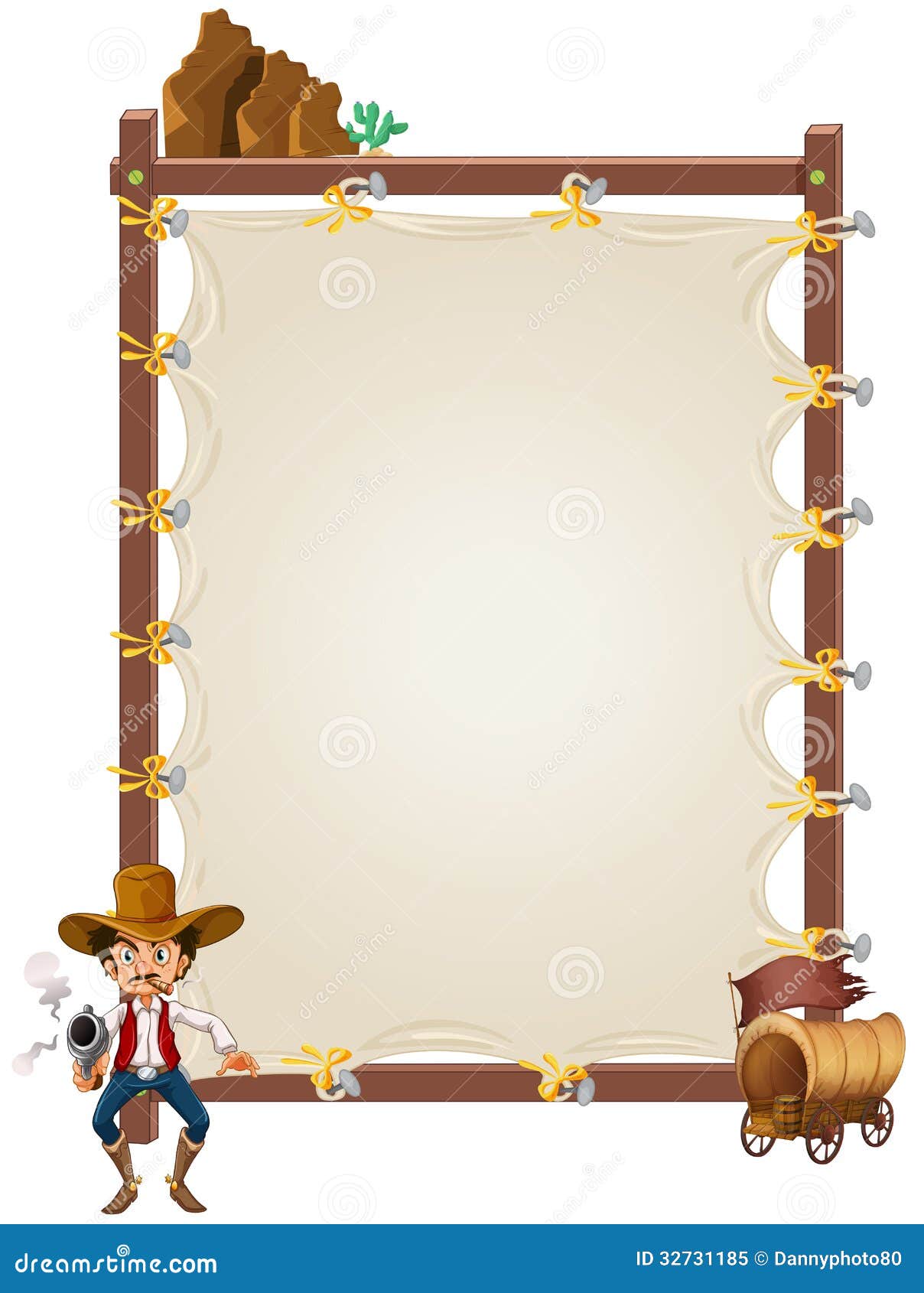 An Empty Framed Banner with a Cowboy and a Wagon Stock Vector ...