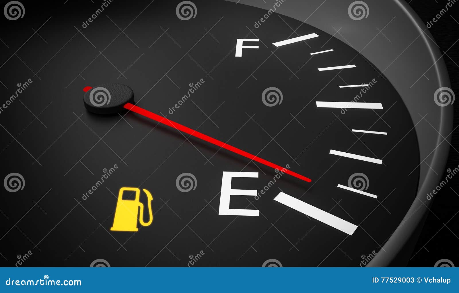 Empty Fuel Warning Light in Car Dashboard. 3D Rendered Illustration