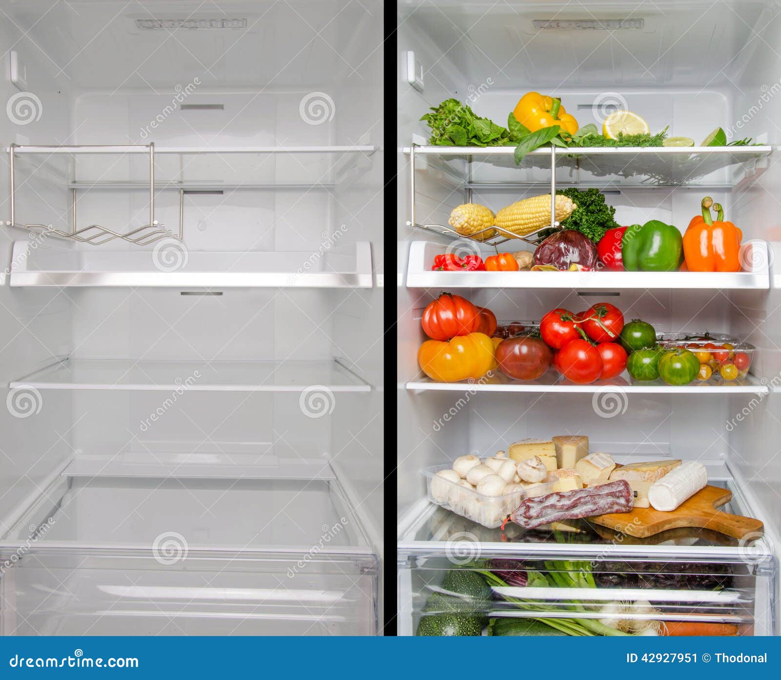 Empty And Full Refrigerator Stock Image - Image of cooler, nutrition