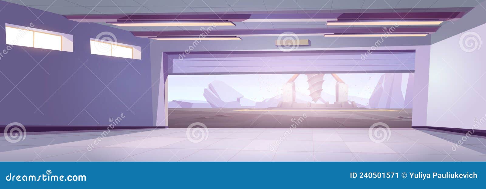 empty garage interior with view spaceship or rig