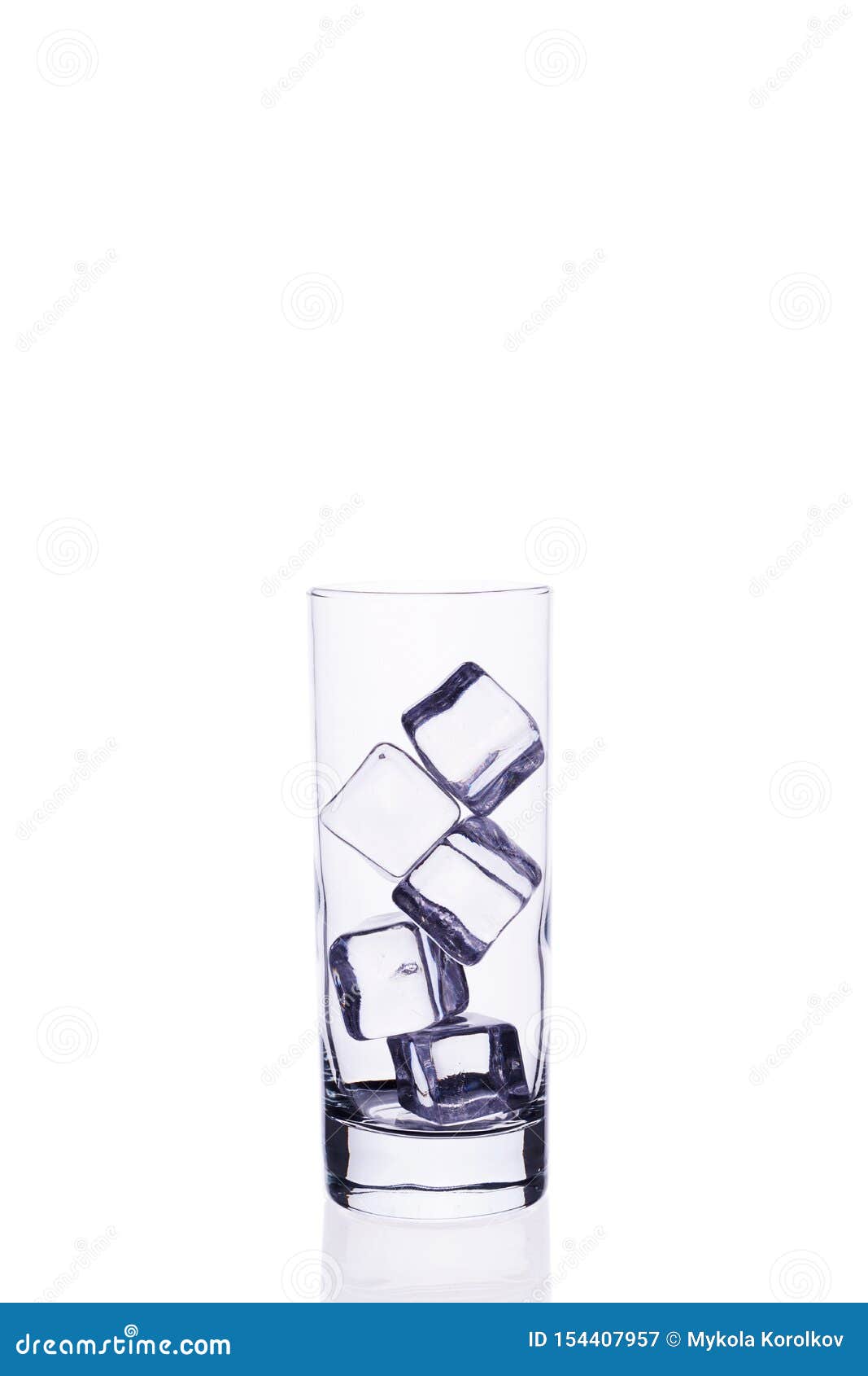 Empty Glass Cup for Cocktail Ice Cubes on a White Background Stock
