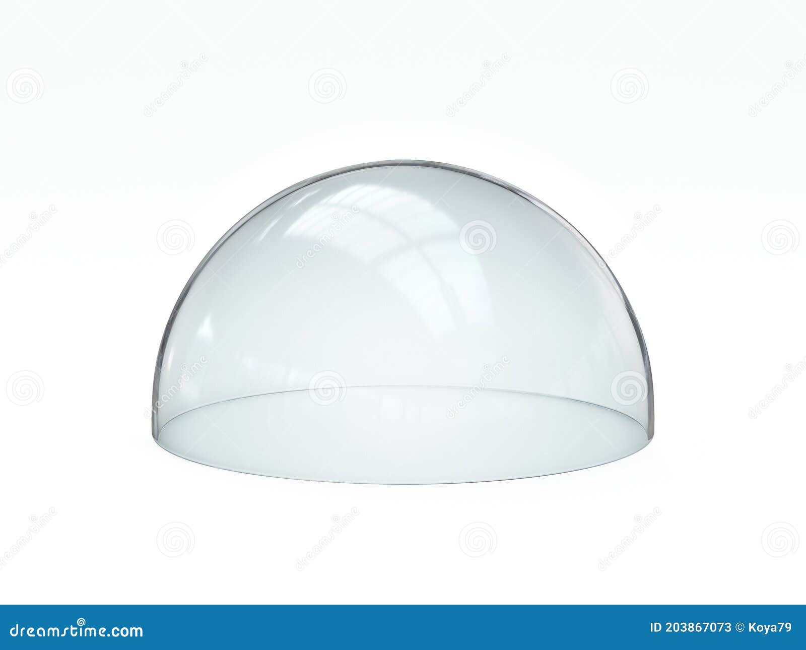 empty glass dome, transparent hemisphere cover 3d rendering