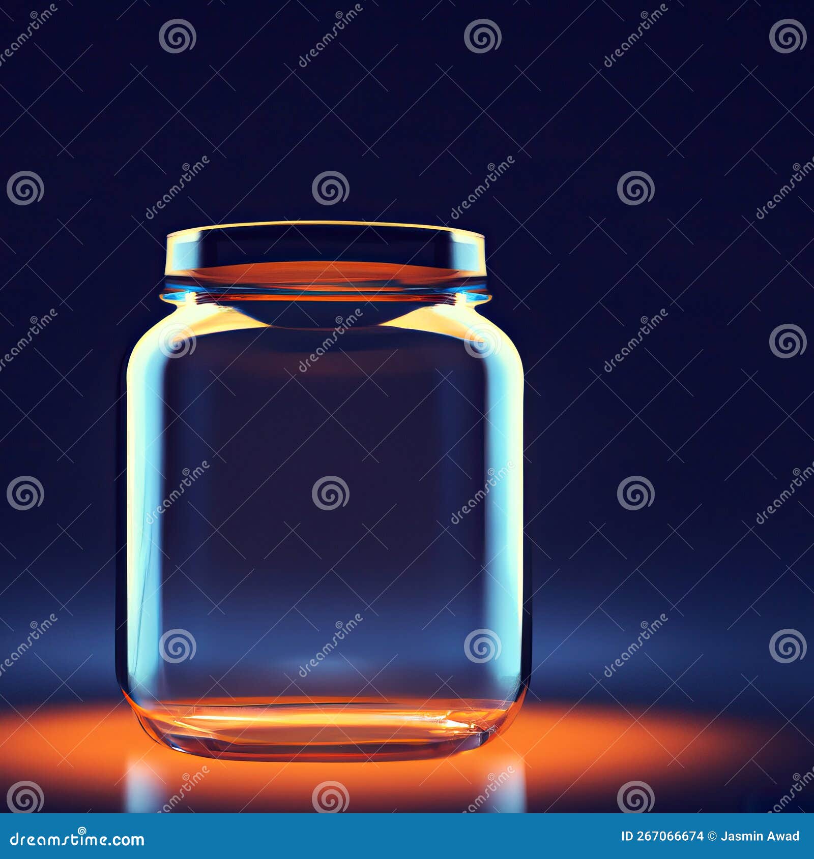 Empty Glass Jar at Night with Orange Glow and Copy Space Generative Ai