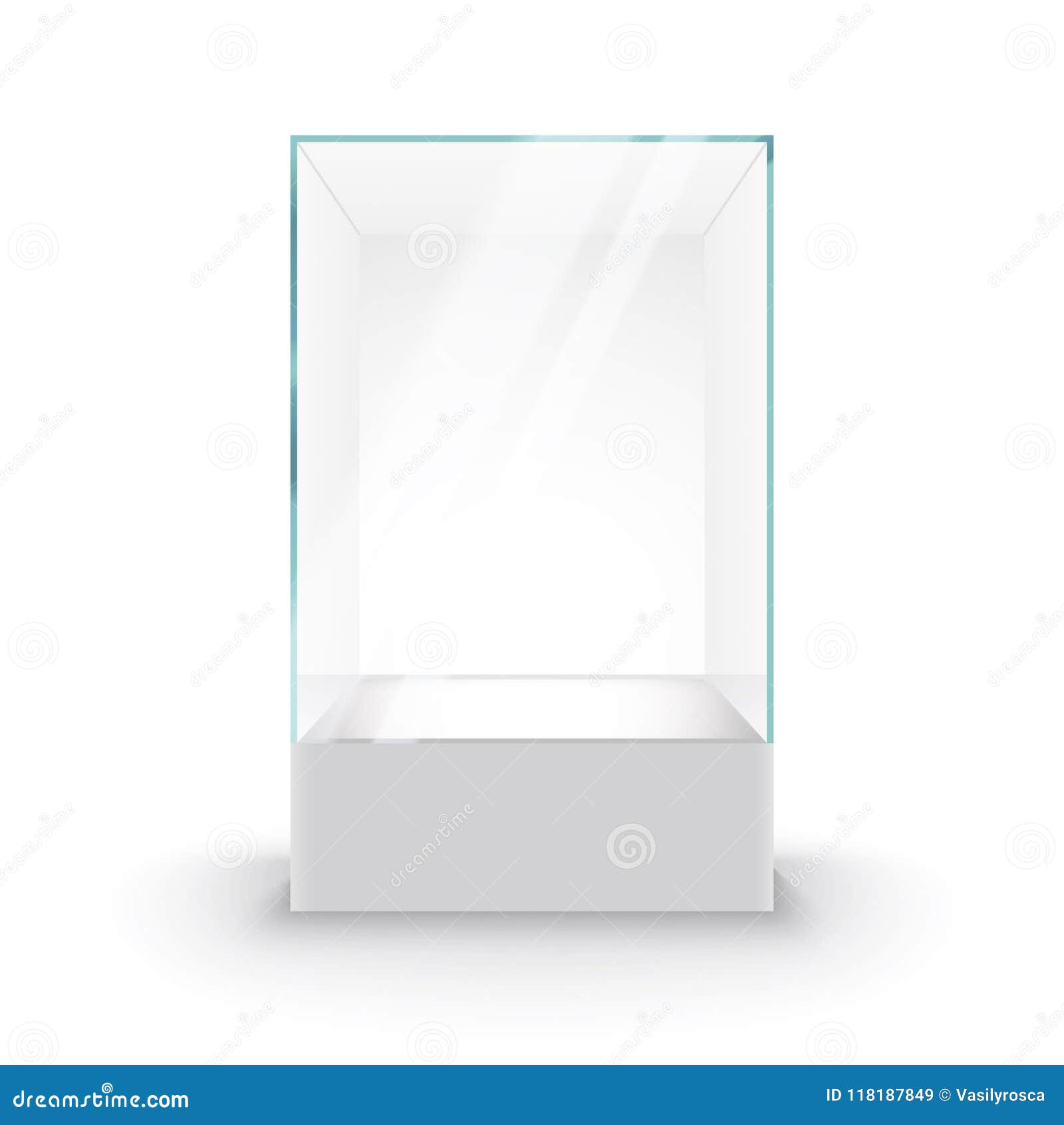 empty glass showcase on pedestal. museum glass box  advertising or business  boutique
