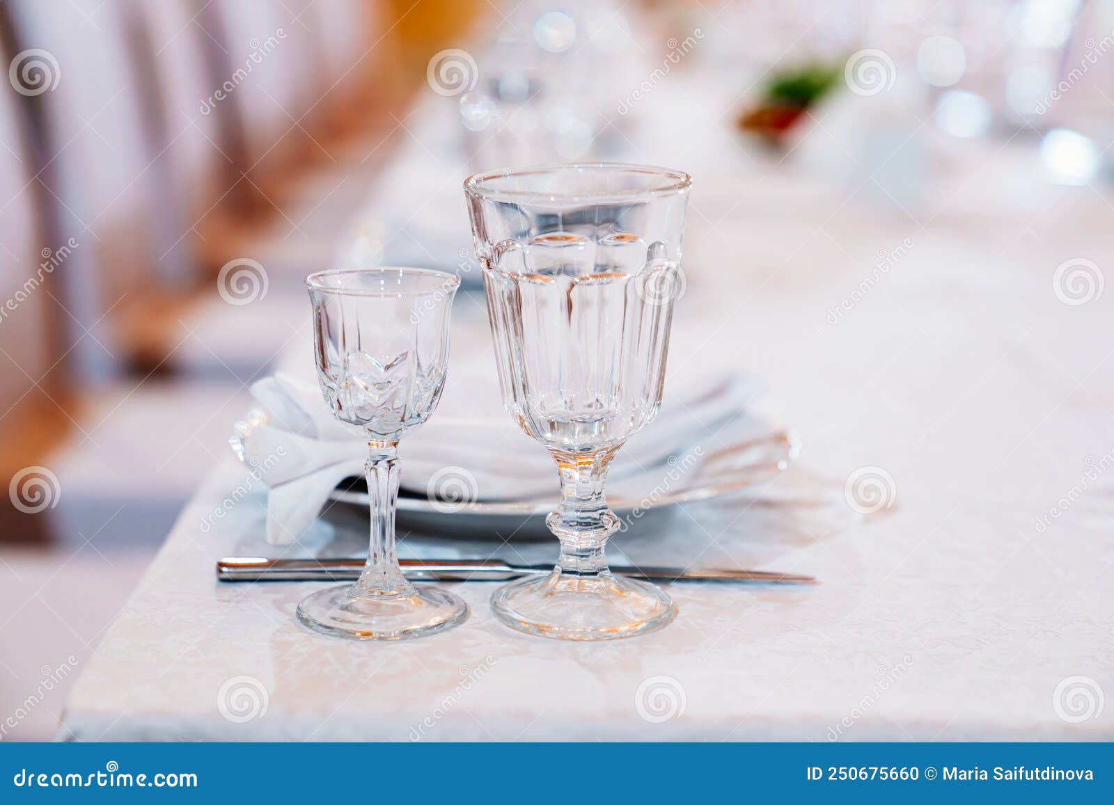 Empty Glasses on the Served Festive Table. Etiquette and Serving