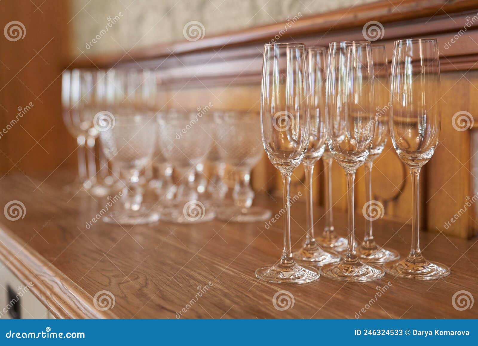 Empty Glasses, Standing on the Table in the Restaurant. Empty Wine