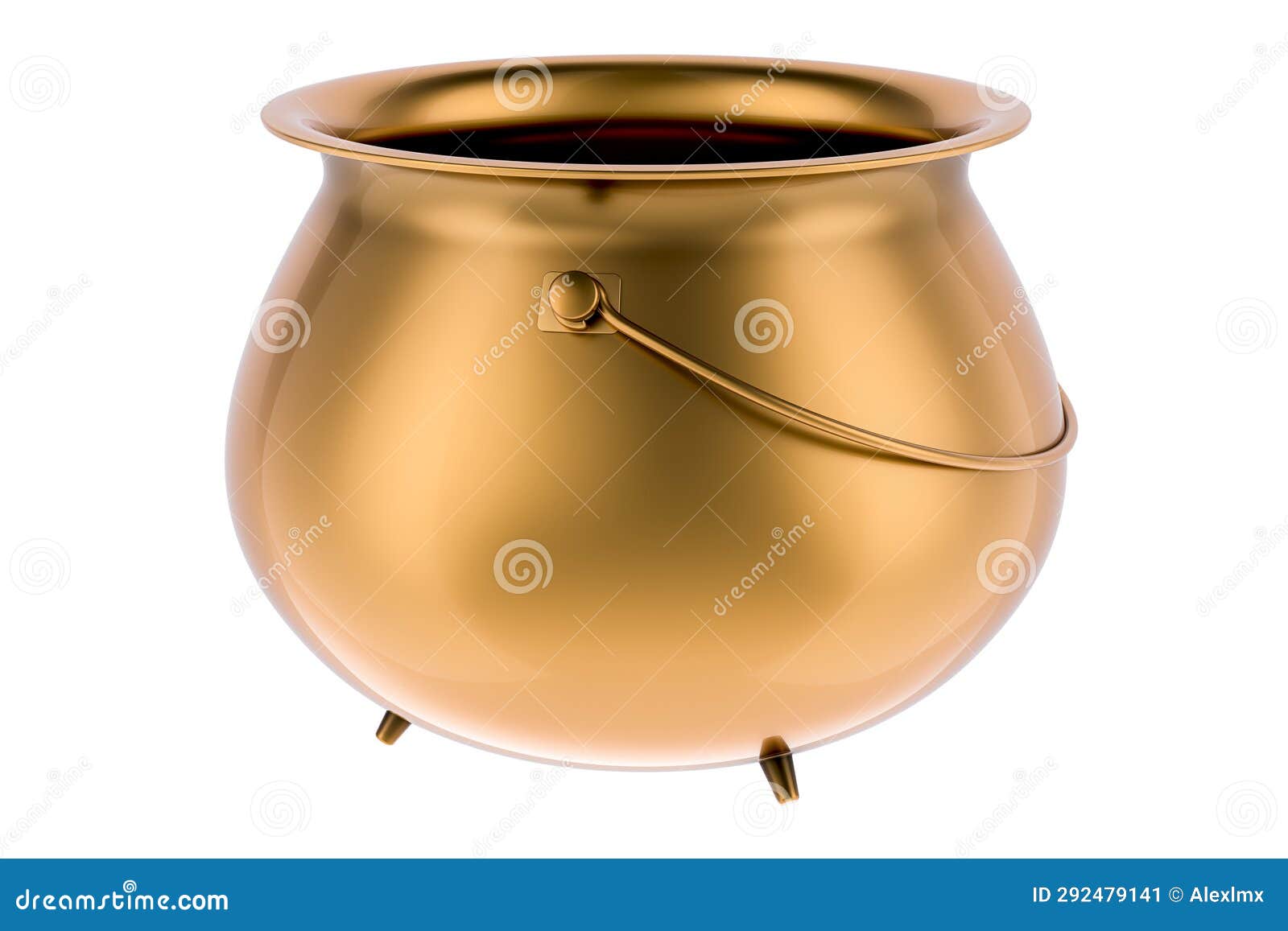 Empty Golden Pot, Copper Pot, Bronze Pot or Brass. 3D Rendering Stock