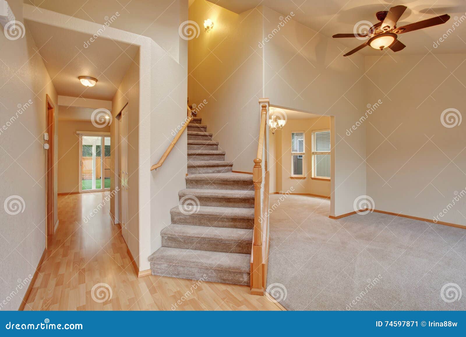 Empty Hallway Interior With Carpet Stairs View Stock Image
