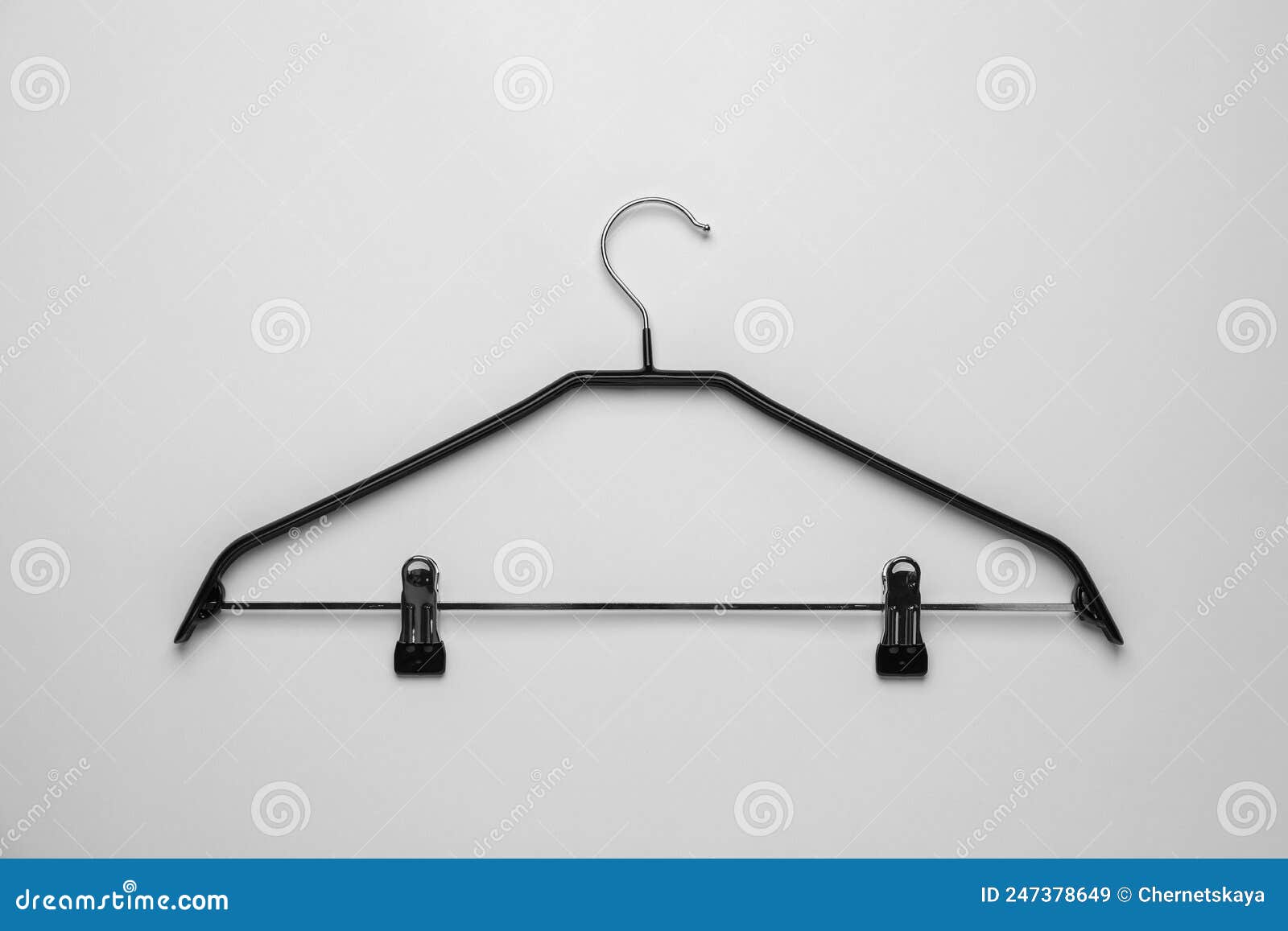 Empty Hanger with Clips on Light Grey Background, Top View Stock Image