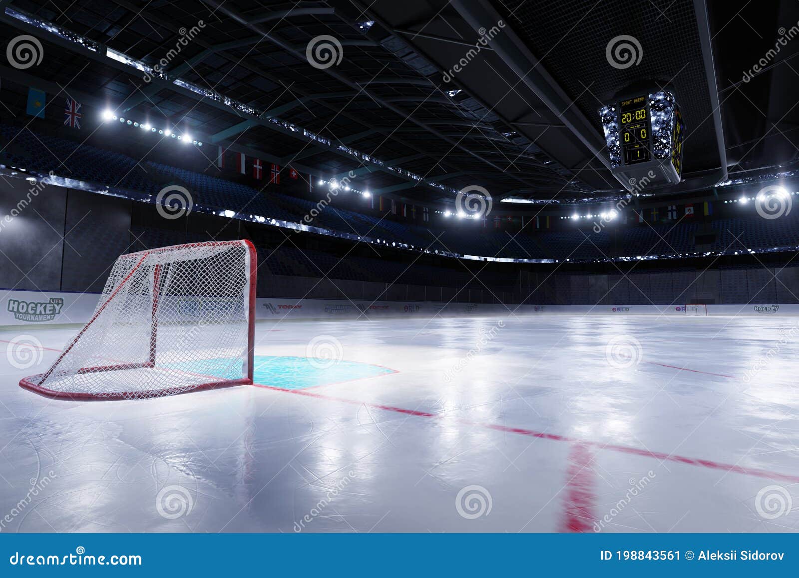 empty hockey arena in 3d render.