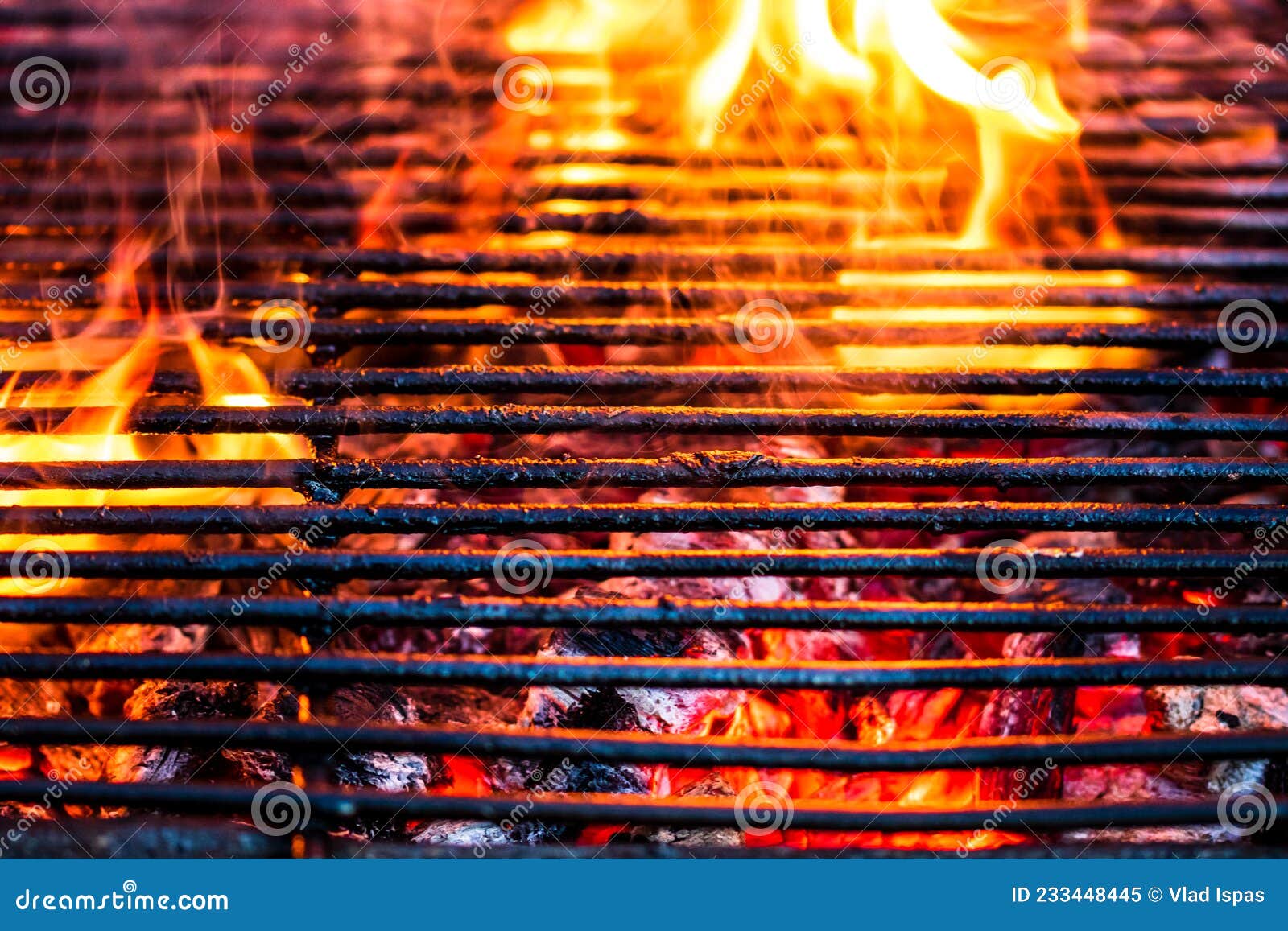 Empty Hot Charcoal Barbecue Grill with Bright Flame Stock Image Image