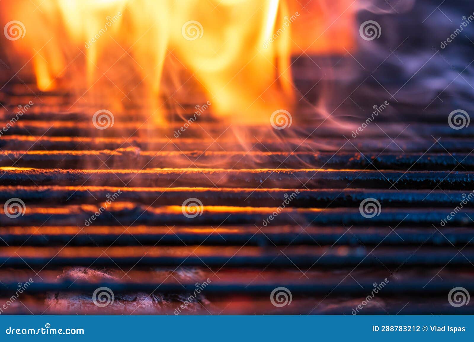 Empty Hot Charcoal Barbecue Grill with Bright Flame Stock Photo Image