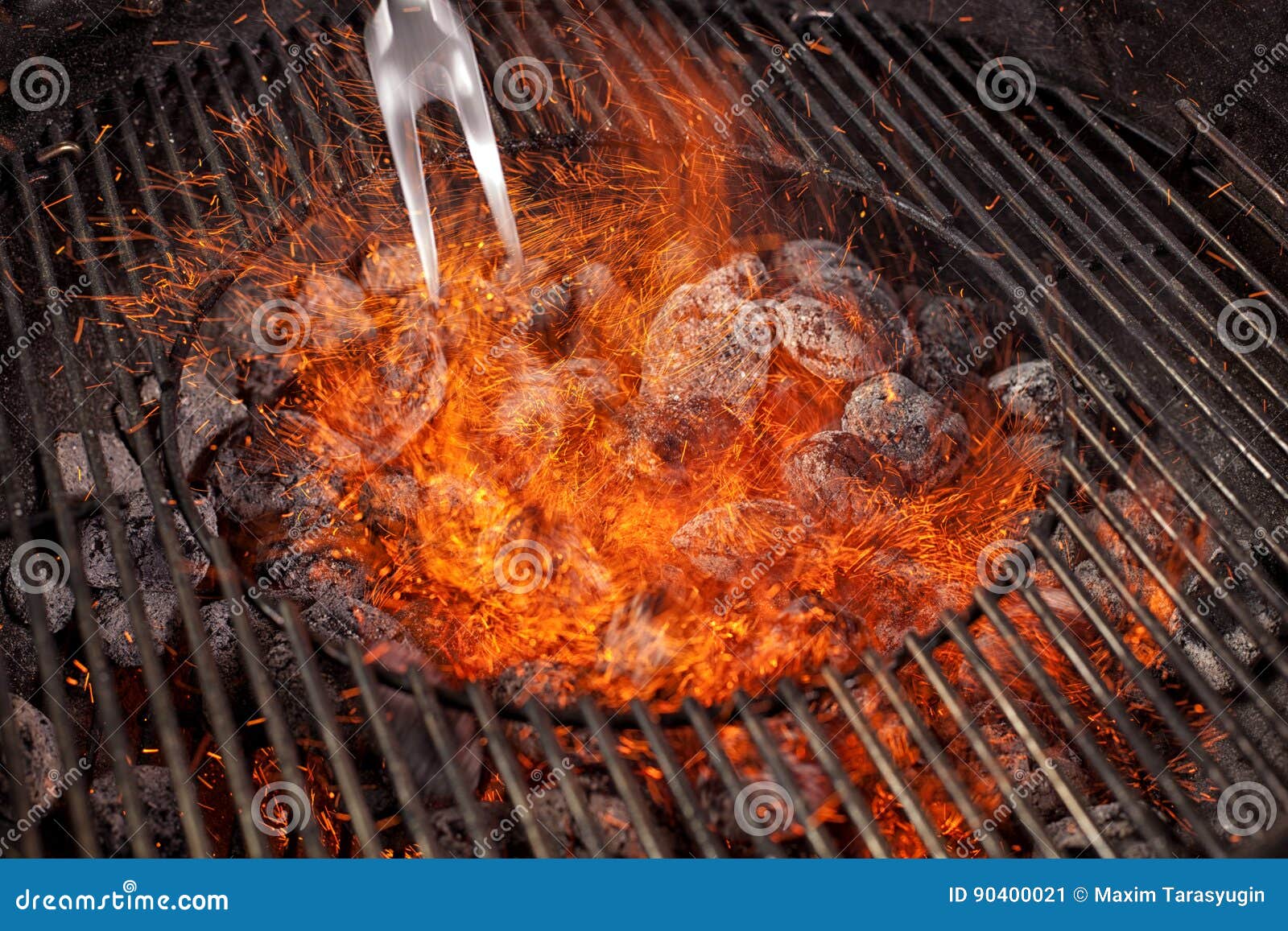 Empty Hot Charcoal Barbecue Grill with Flame. Stock Image Image of