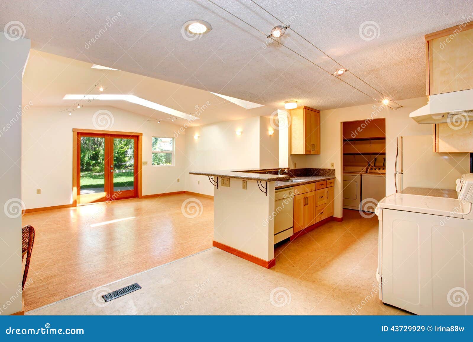 Empty House Interior With Open Floor Plan Living Room And Kitch