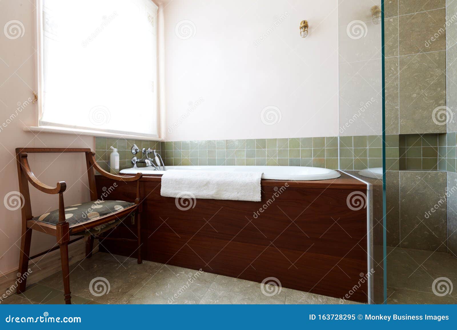 Empty Interior of Contemporary Bathroom with Bath and Shower Stock Image Image of people, copy
