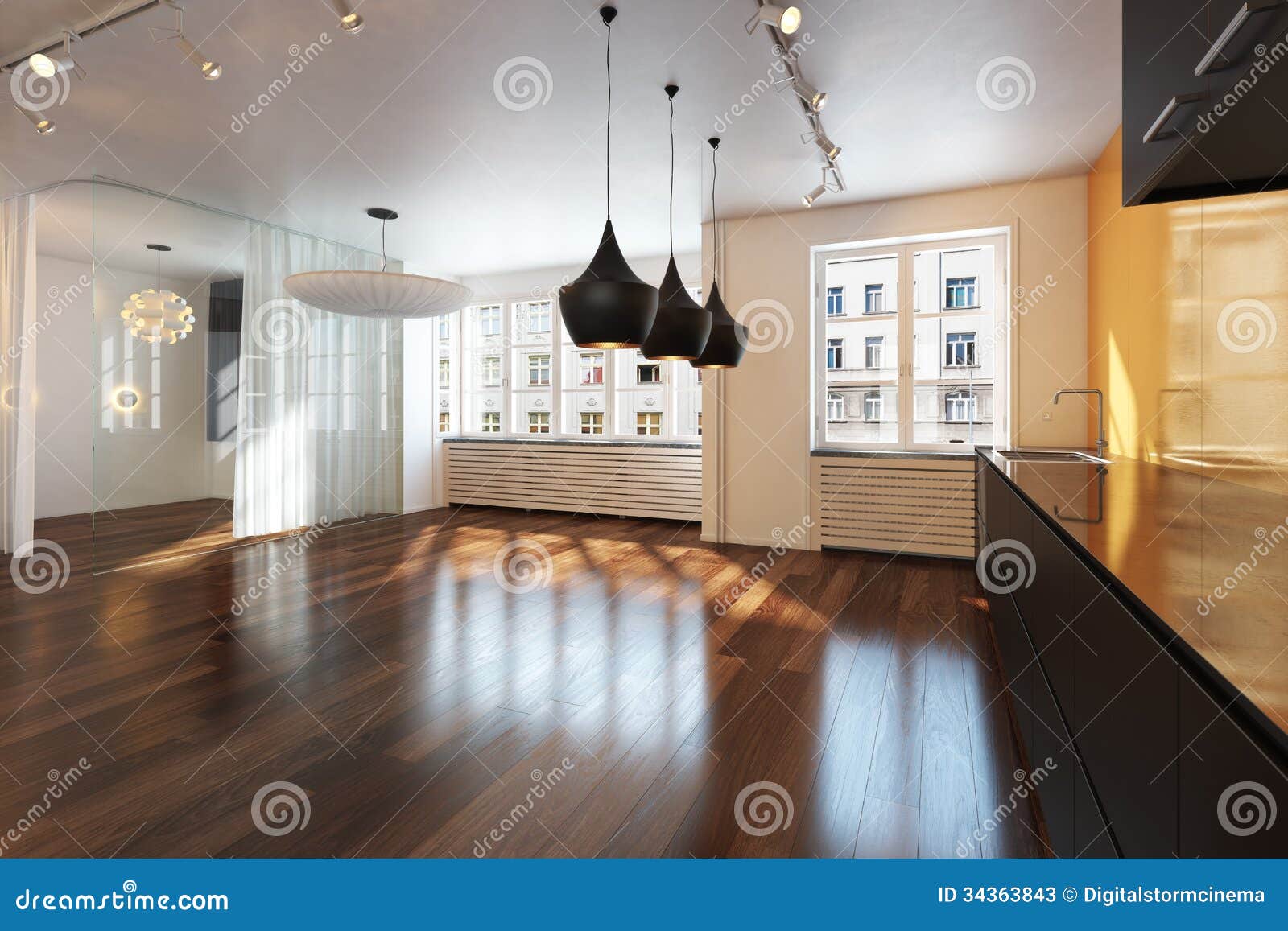 empty interior residence with hardwood floors .