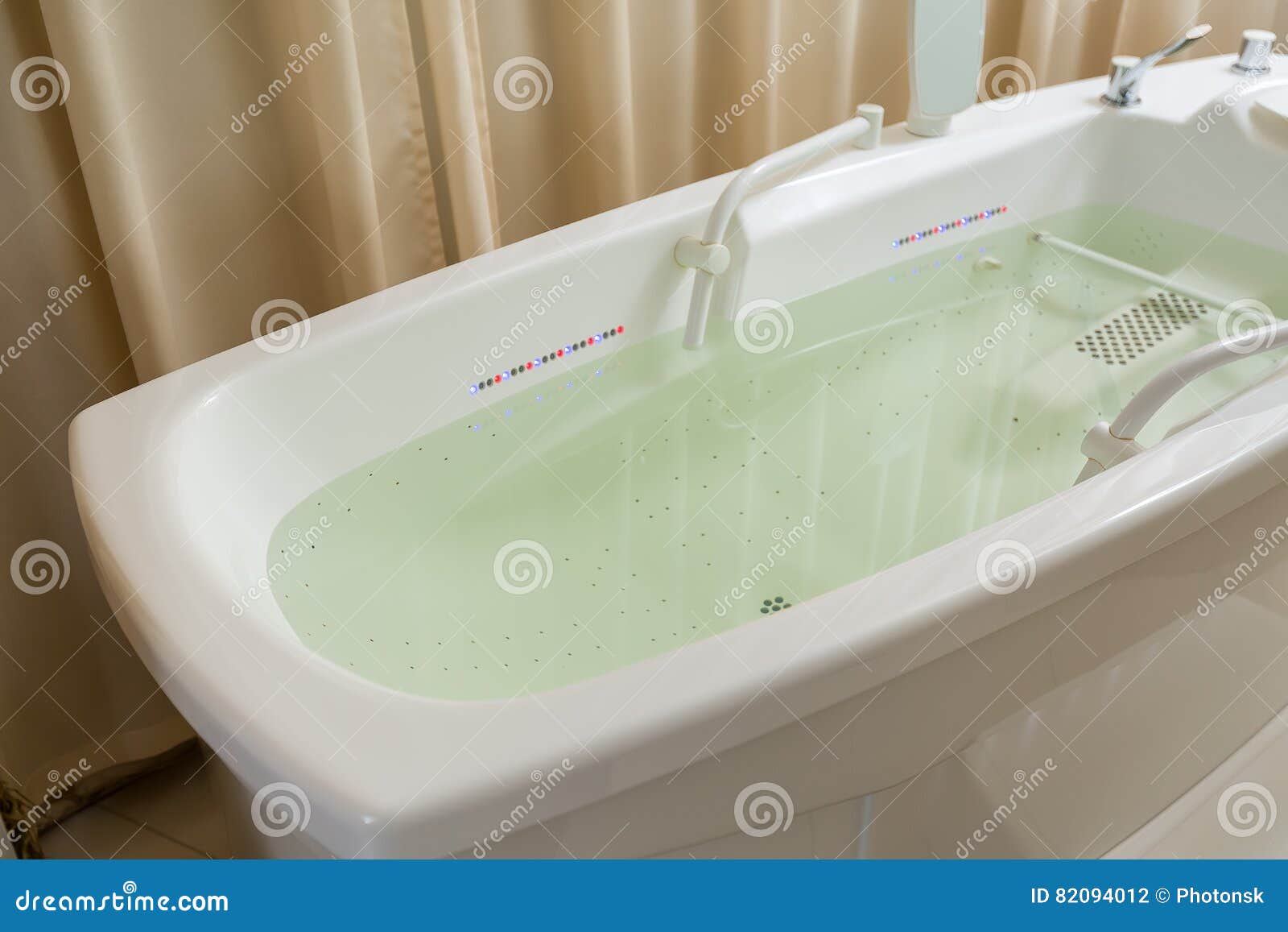 Empty Jacuzzi Tub Filled With Water In The Spa Stock Photo