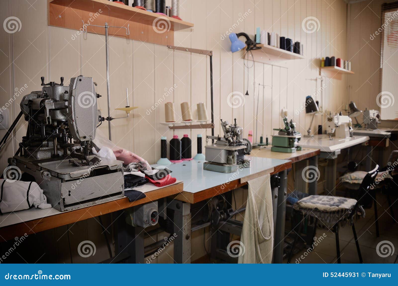 Empty Jobs and Equipment in the Sewing General View Stock