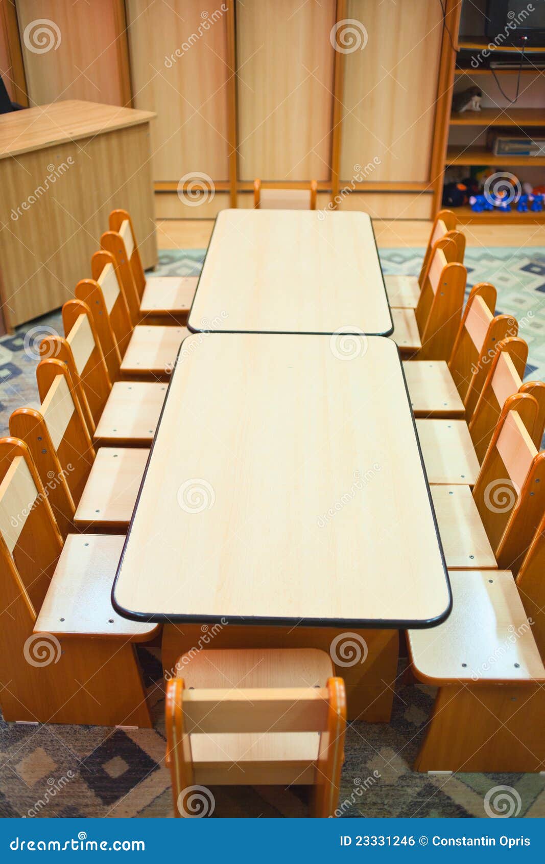 Empty Kindergarten Classroom Stock Photo Image of desk, classroom