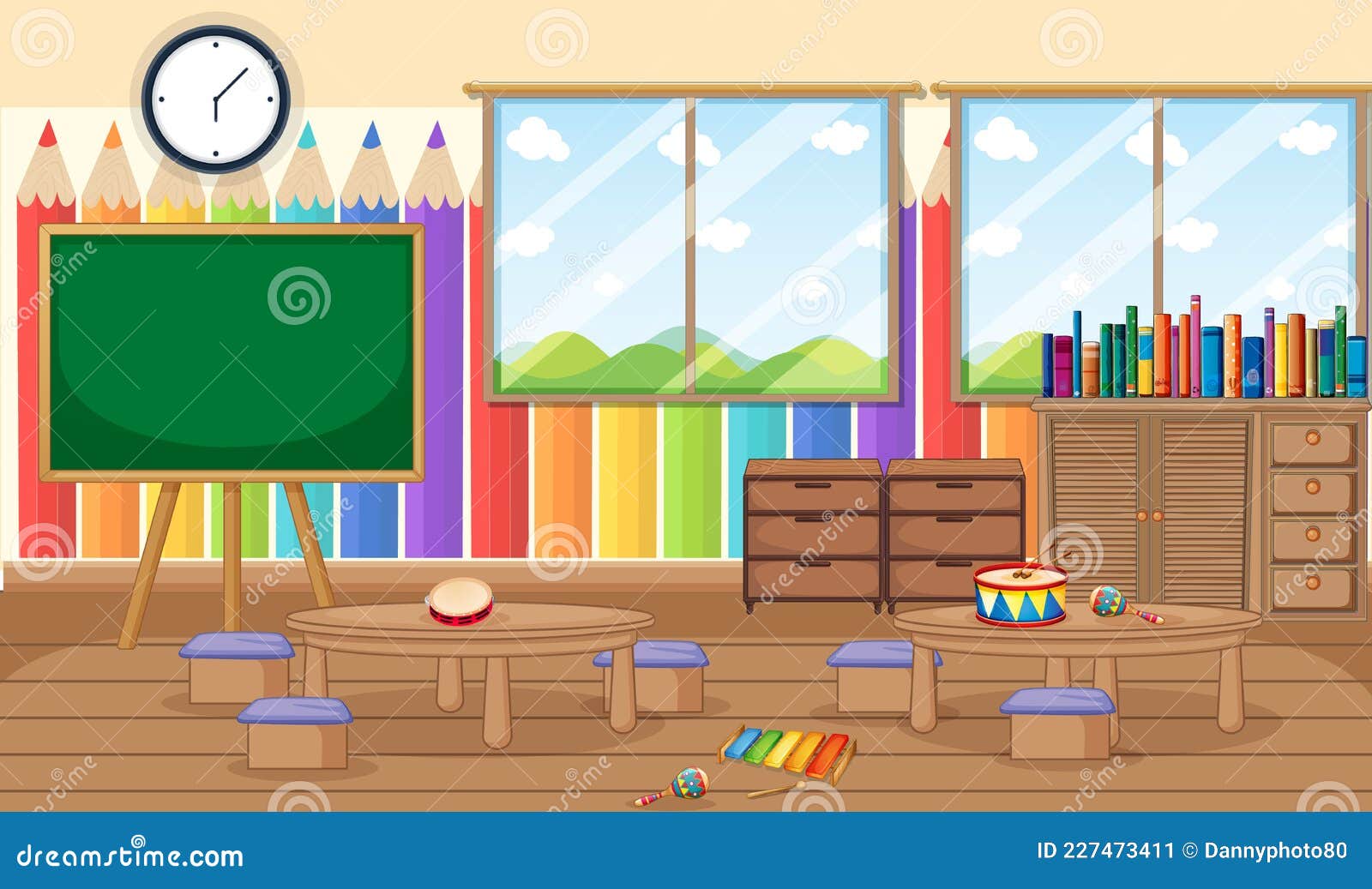 Empty Kindergarten Room with Classroom Objects and Interior ...