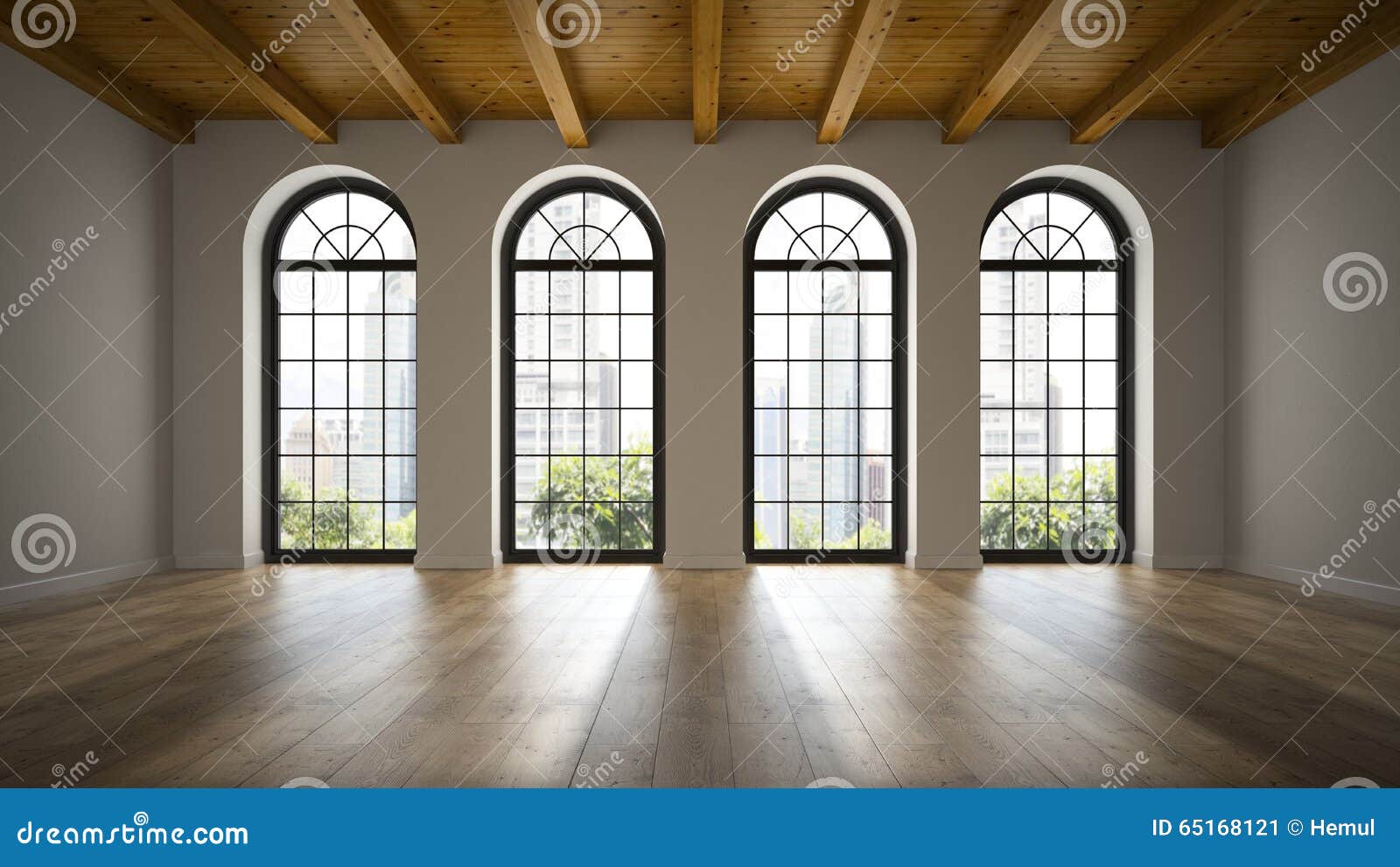 empty loft room with arc windows 3d rendering