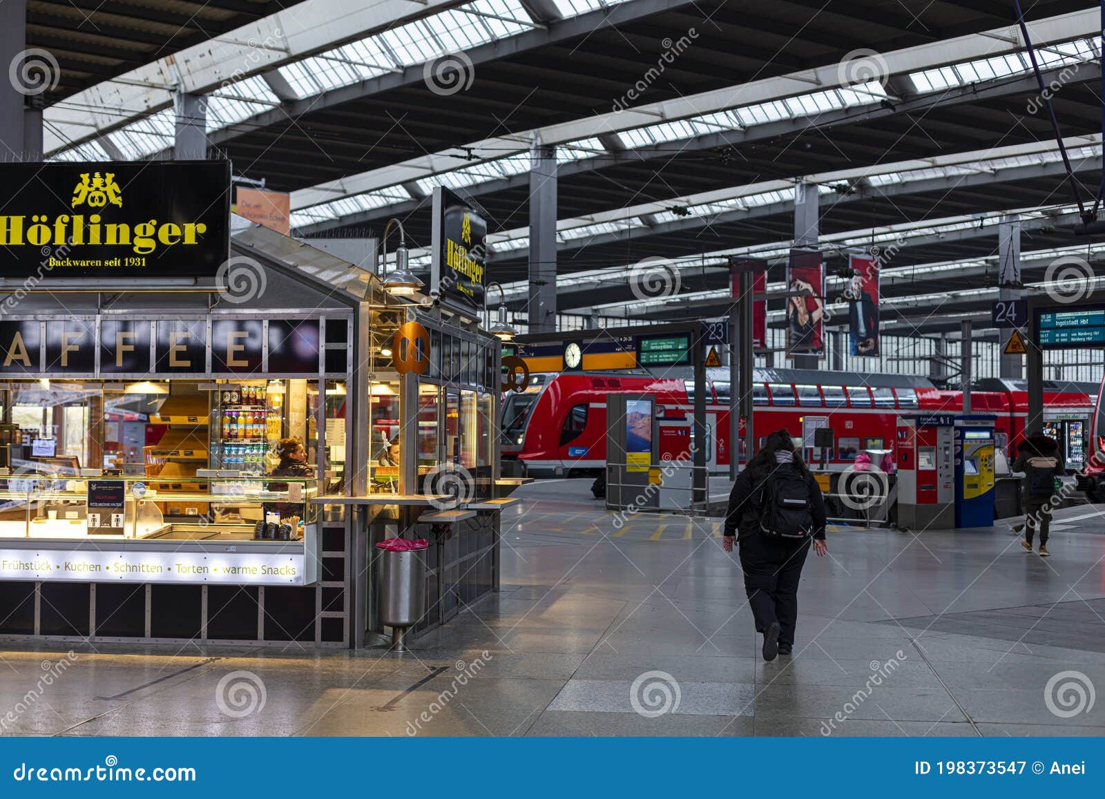 Almost Empty Main Train Station in Munich, Germany, during the Spring