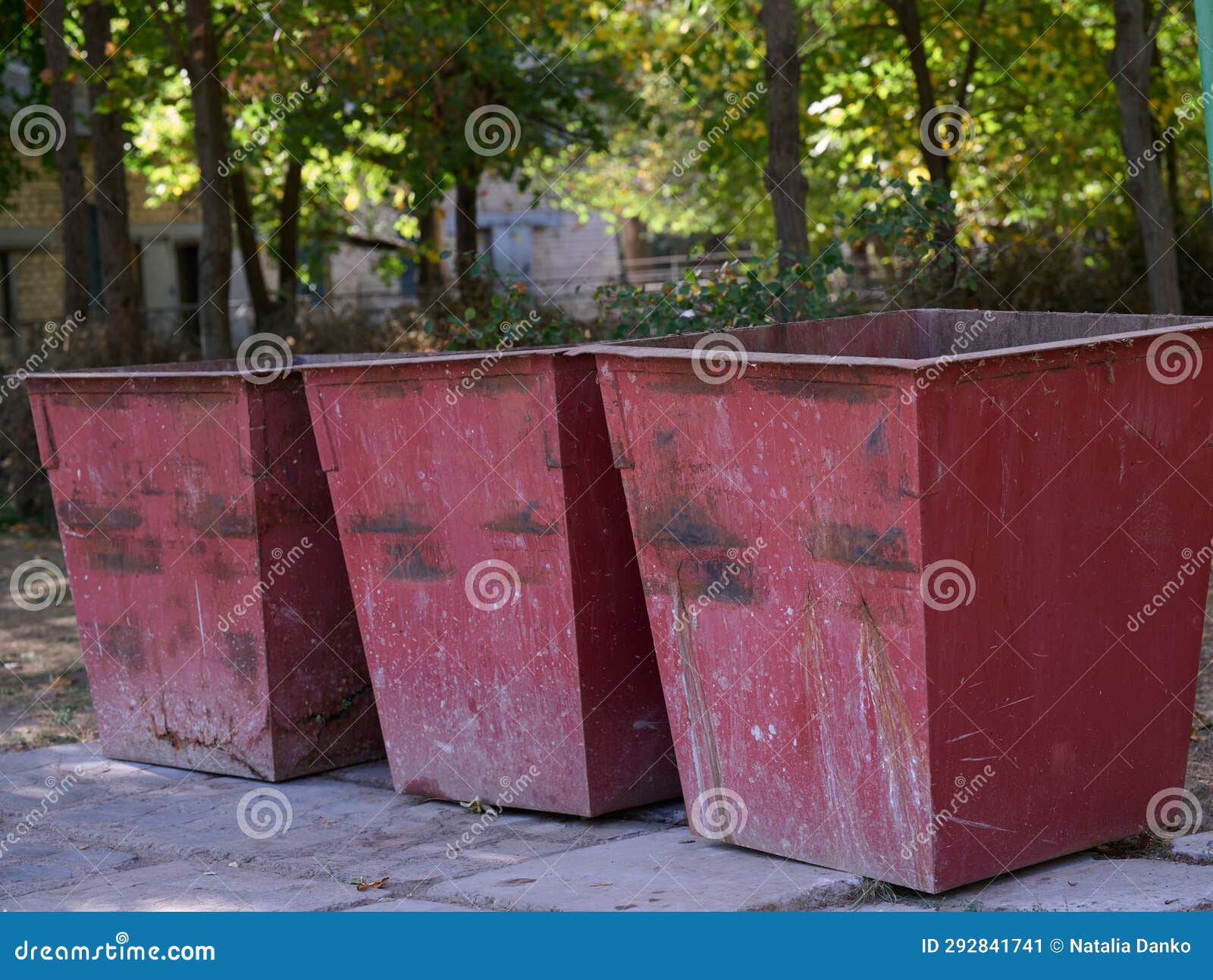 Empty Metal Trash Cans in the Park Stock Image Image of street