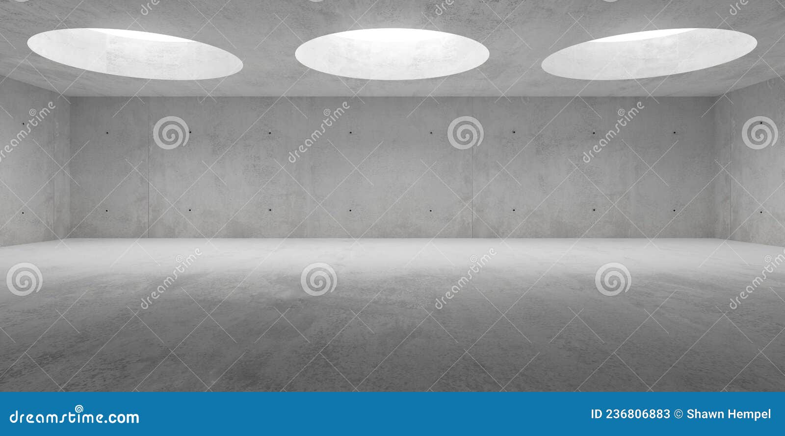 Empty Modern Abstract Concrete Room with Light from Circular Ceiling