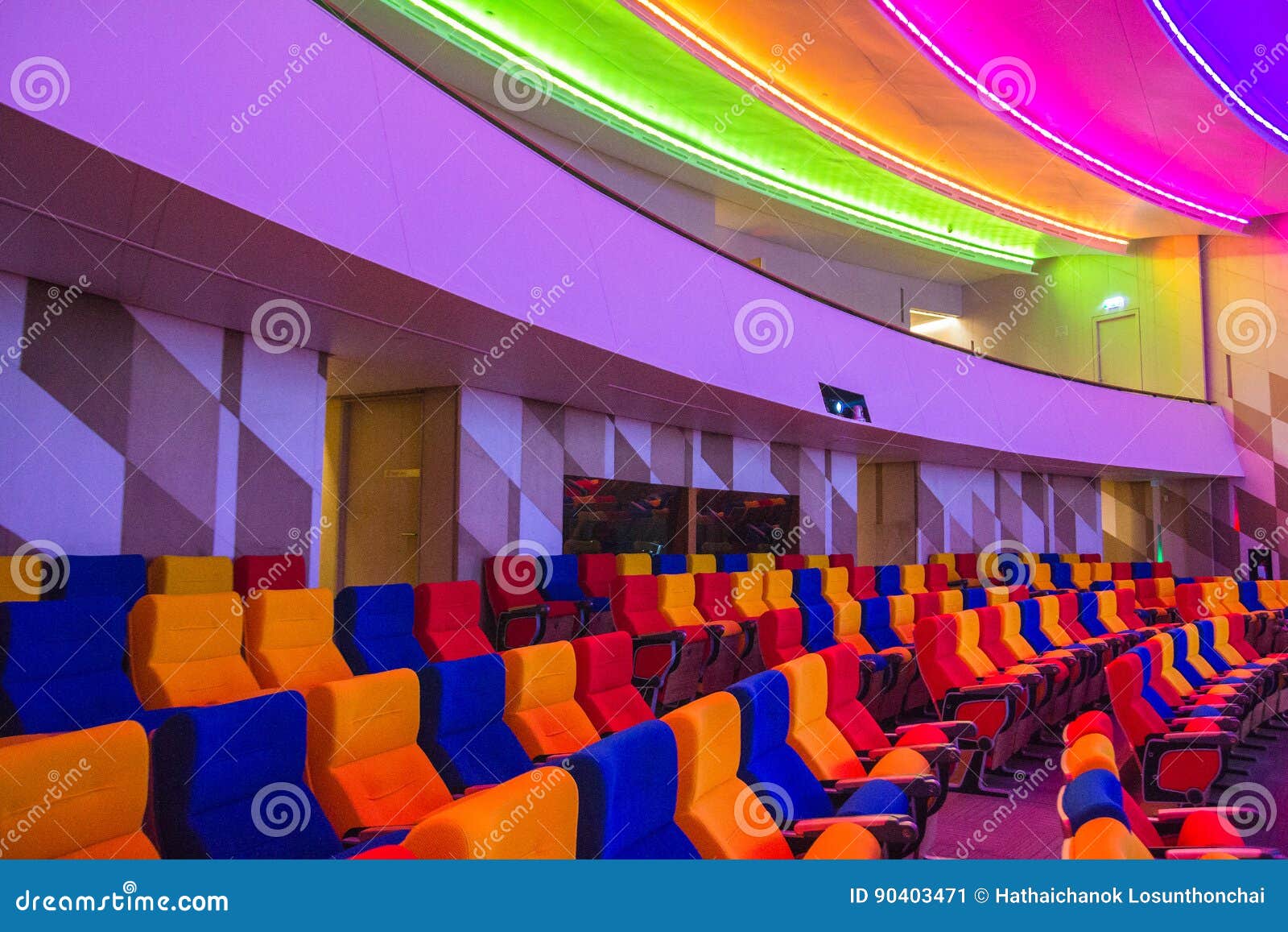 Empty Modern Auditorium With All Colorful Lights On Stock