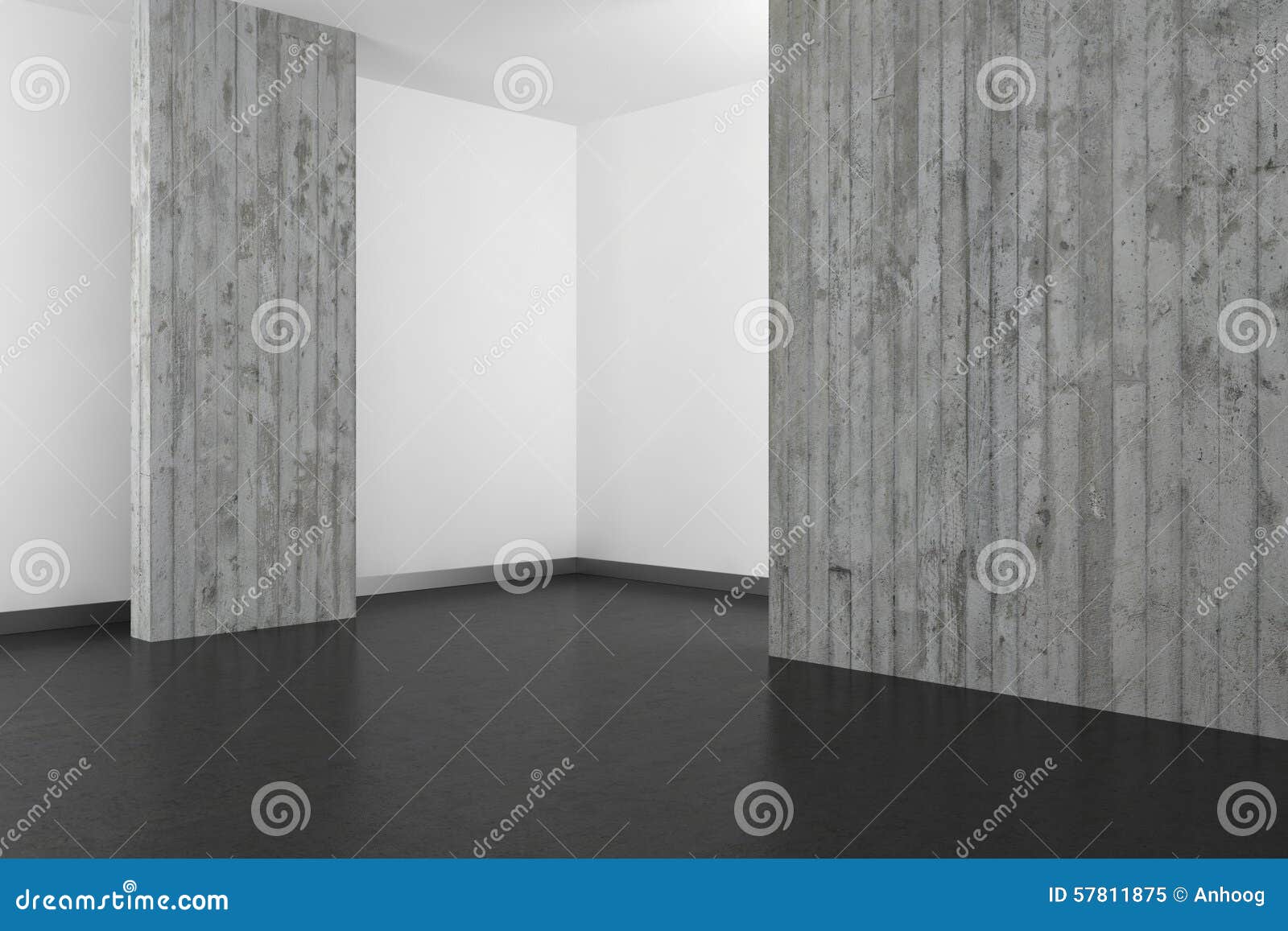 Empty Modern Bathroom with Concrete Wall and Dark Floor Stock