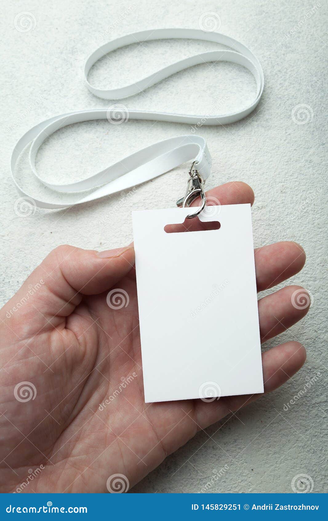 Download Empty Name Tag With White Strap In Hand, Mockup Stock Image - Image of corporate, authorization ...