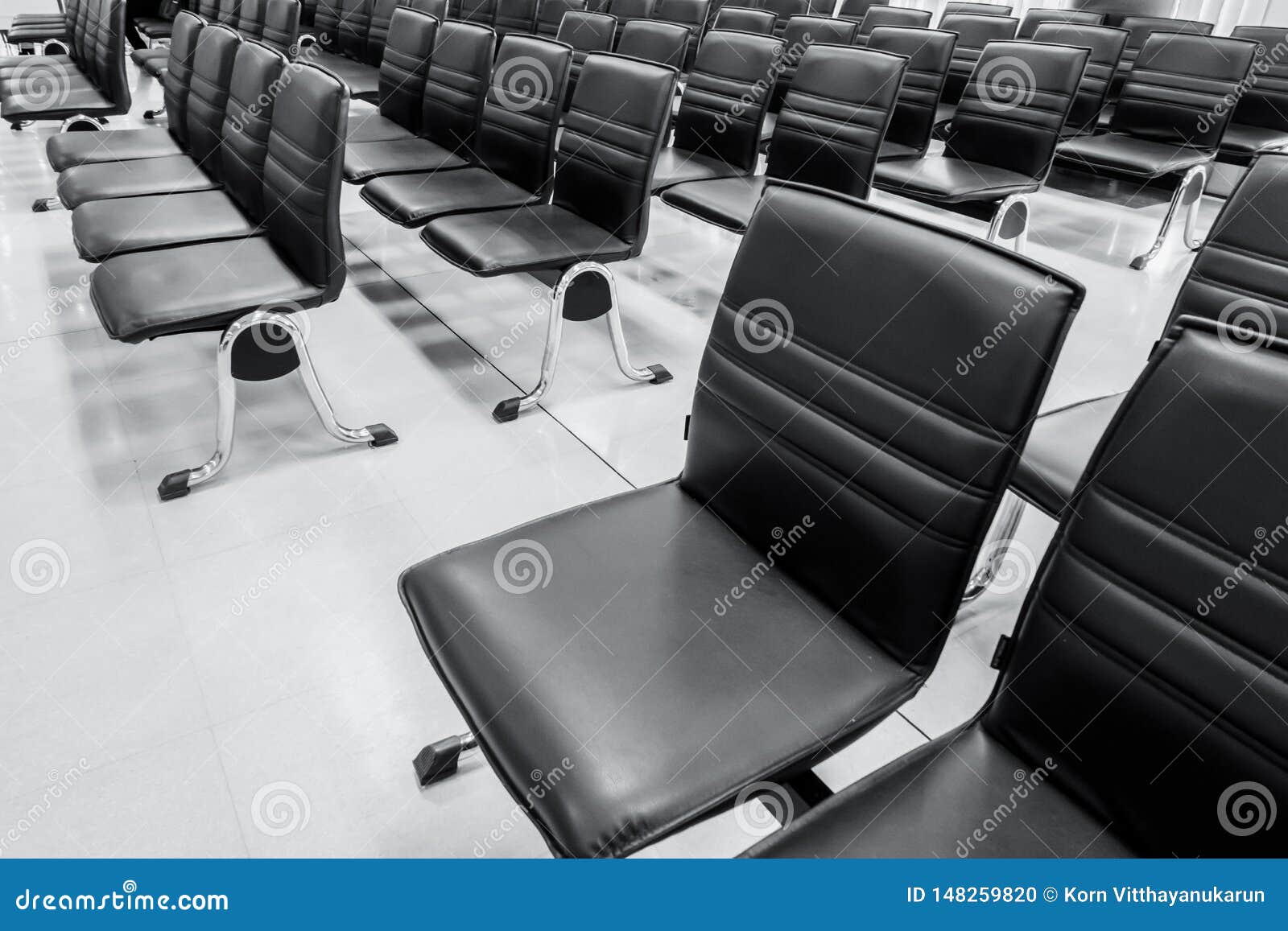 Row Chair Bench Line Up Sitting Waiting To Board The Plane In Airport
