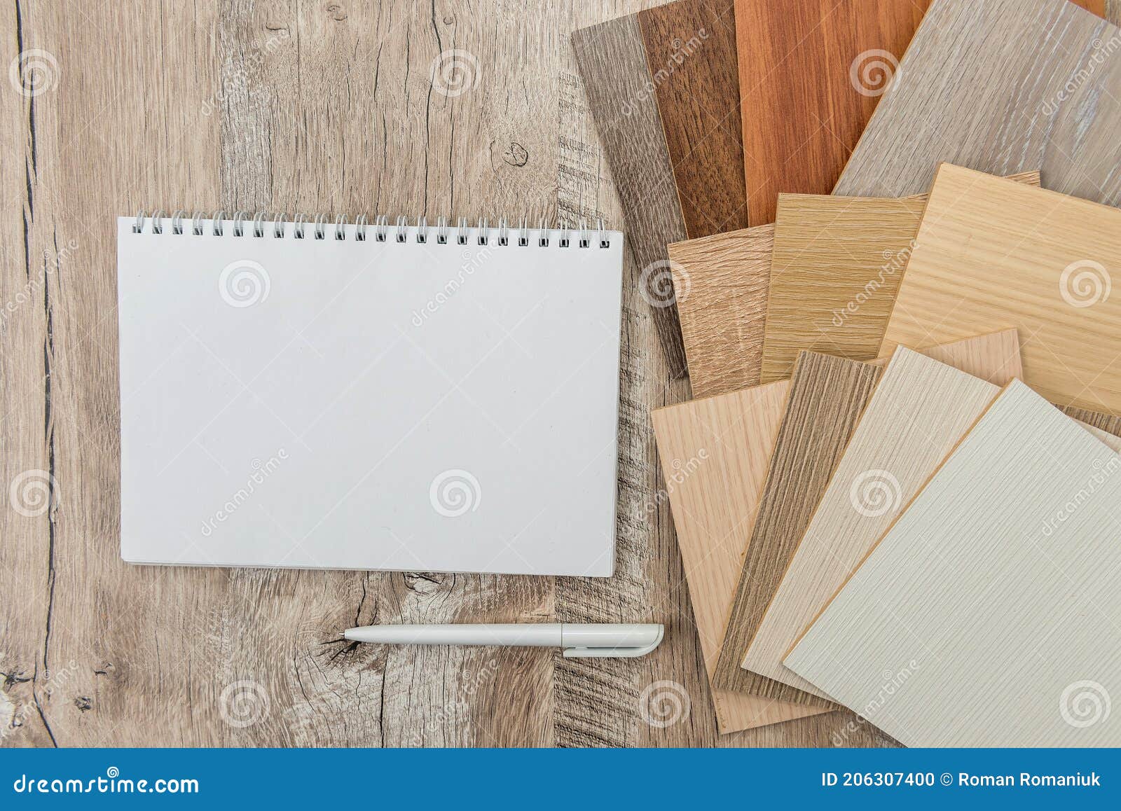 Empty Notebook Sheet with Floor Wood Color Catalog for Design. Laminate