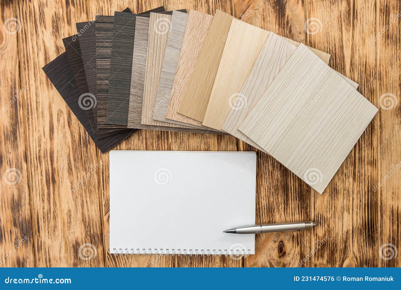Empty Notebook Sheet with Floor Wood Color Catalog for Design. Laminate