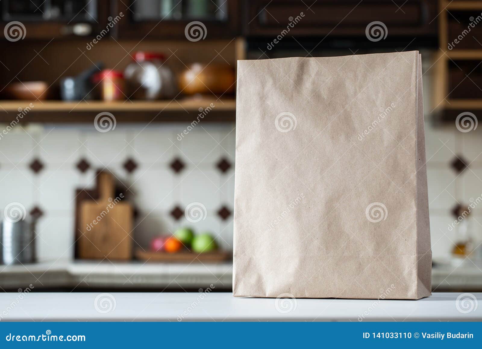 An Empty Paper Bag on the Kitchen Table Stock Photo Image of deck